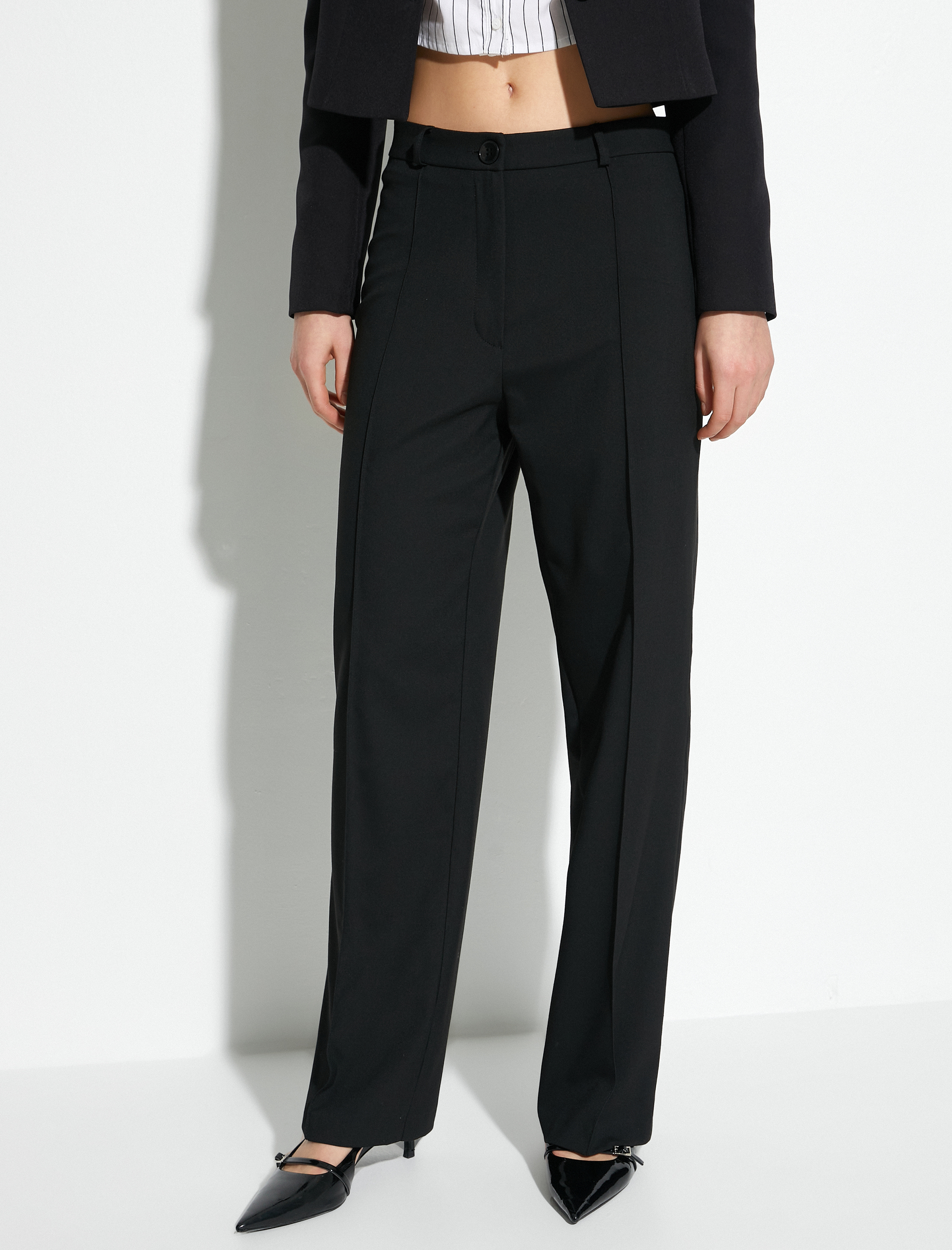   Palazzo Pantolon Yüksek Bel Düğmeli Nervürlü