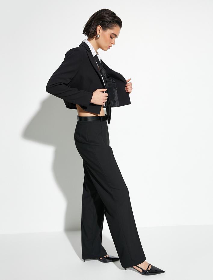  Palazzo Pantolon Yüksek Bel Düğmeli Nervürlü