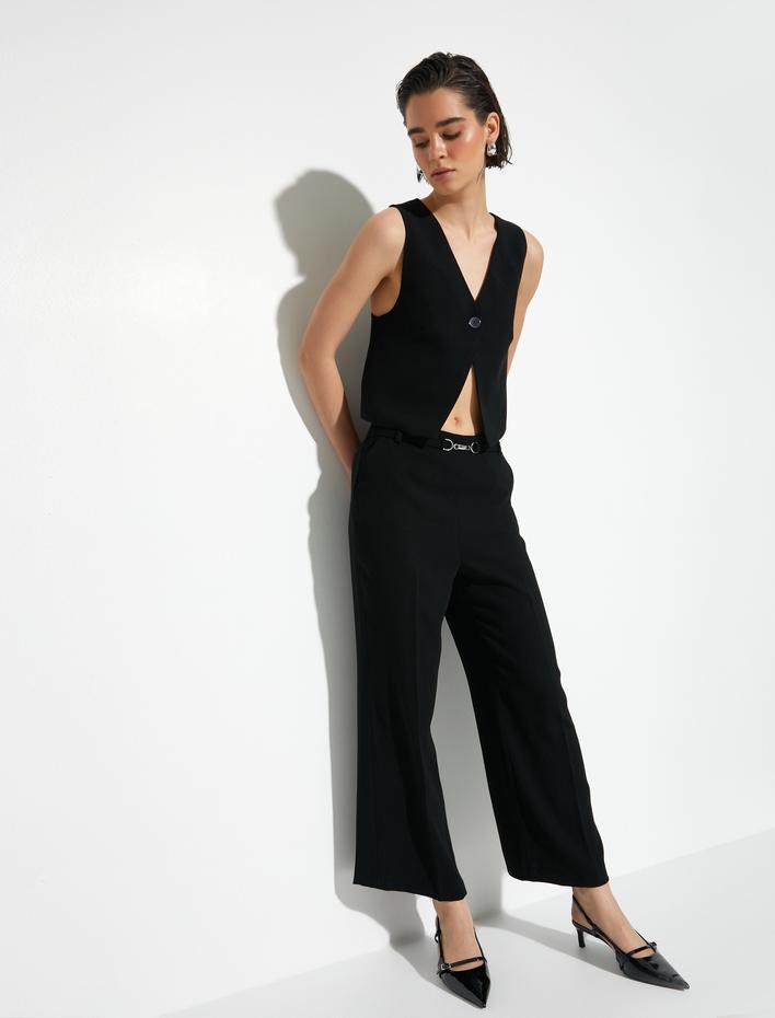  Bol Paça Pantolon Metal Kemer Detaylı Normal Bel