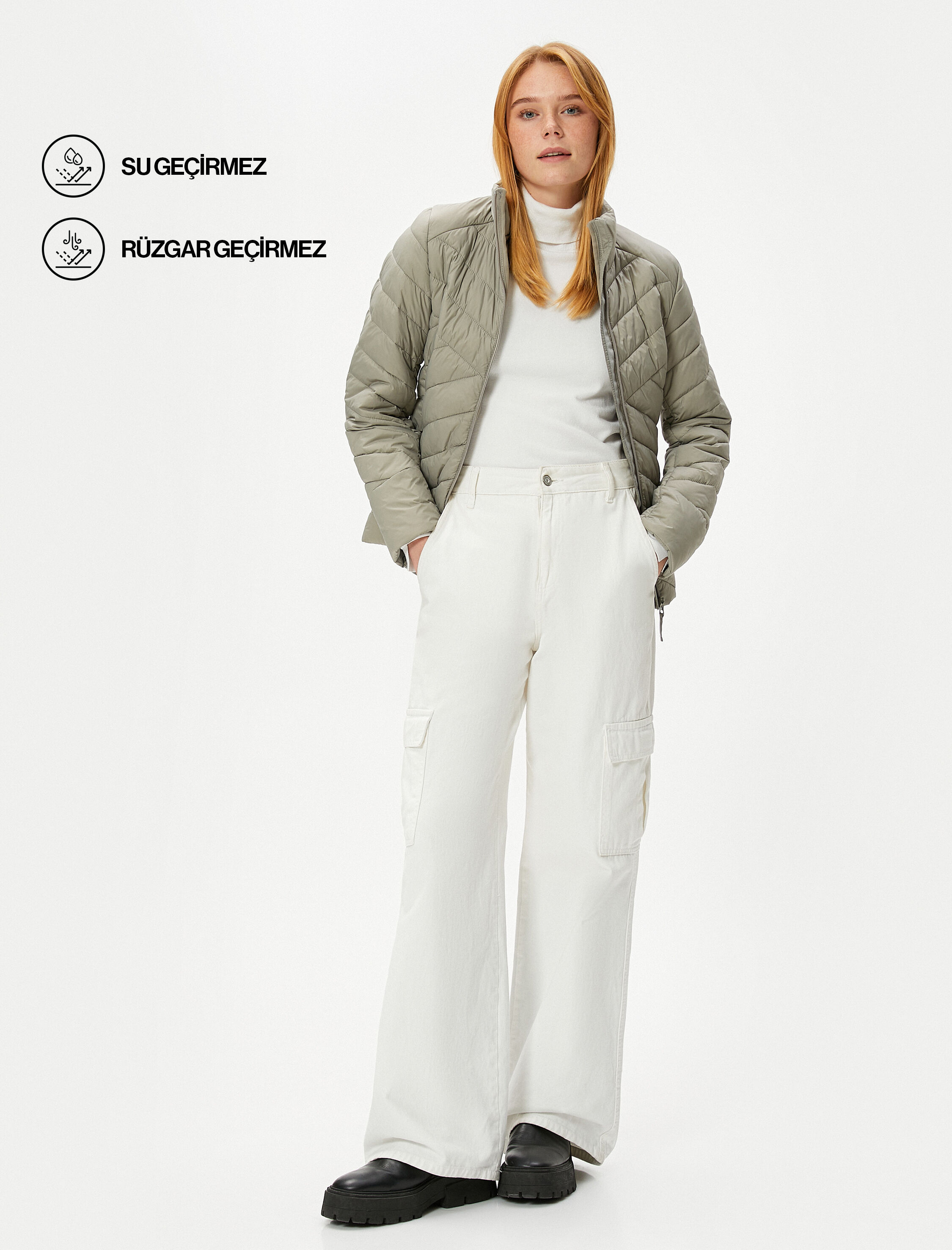   Şişme Outdoor Mont Dik Yaka Cep Detaylı Fermuarlı