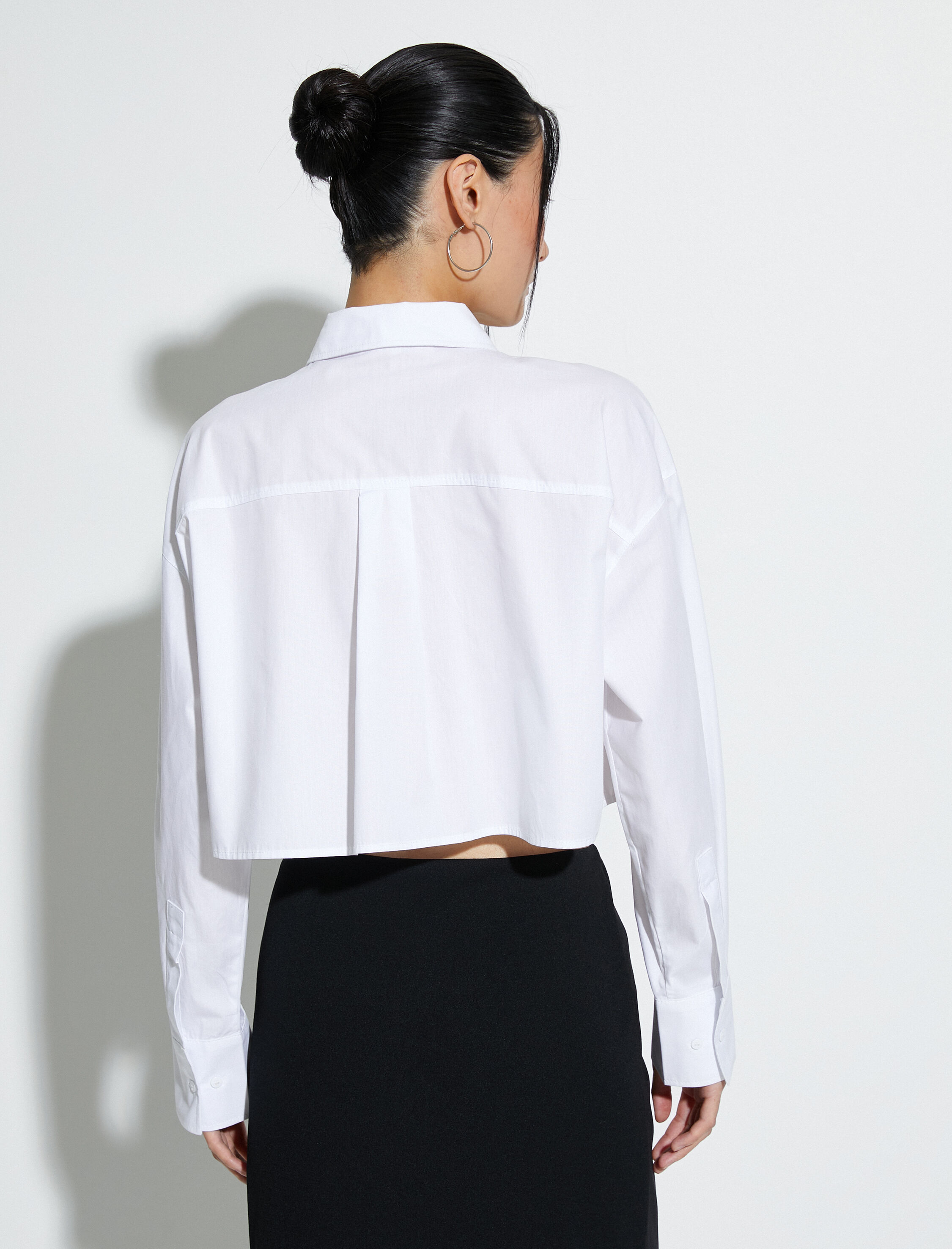   Crop Poplin Gömlek Kargo Cepli Düğmeli Uzun Kollu Pamuklu