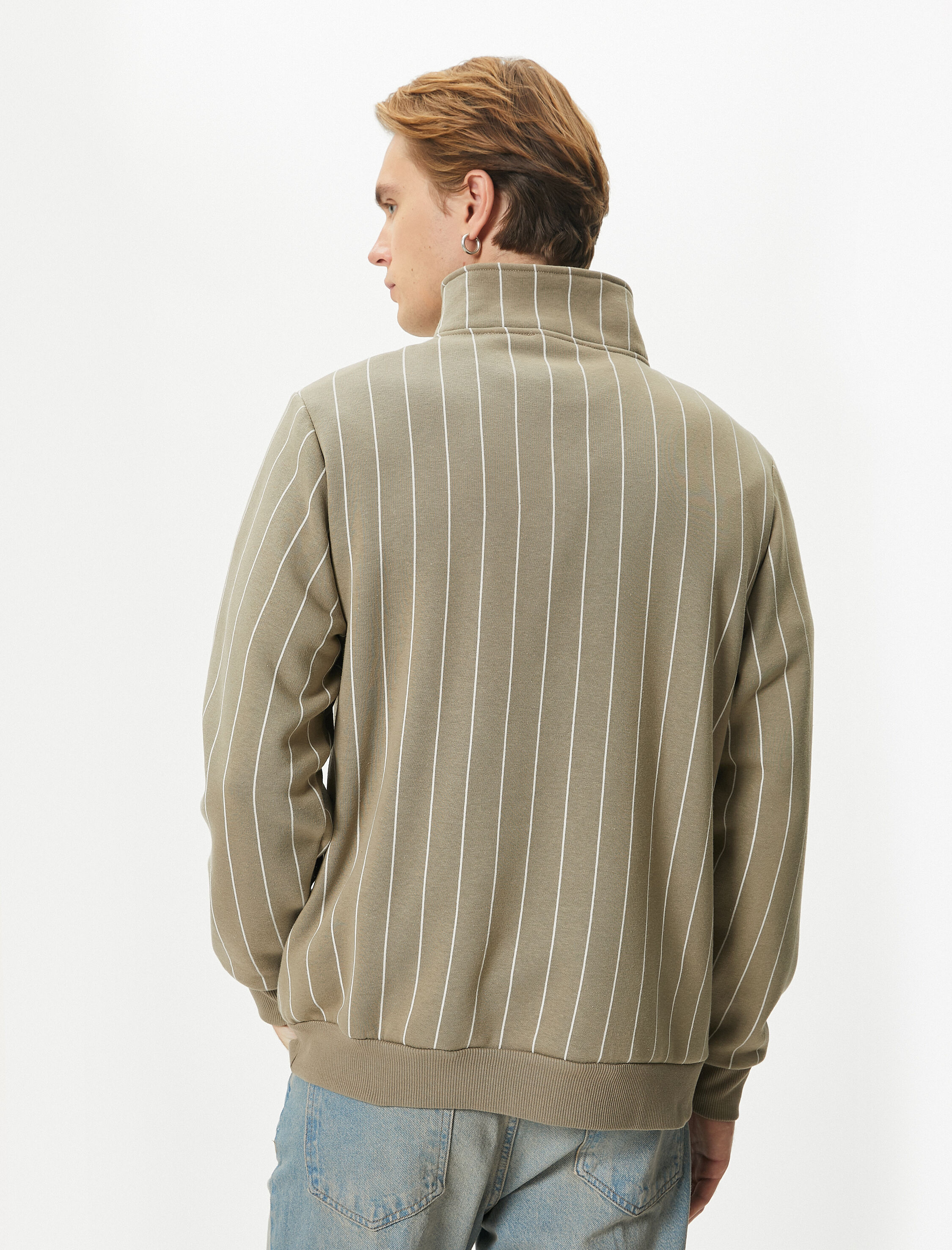   Yarım Fermuarlı Sweatshirt Slogan Baskılı Dik Yaka Şardonlu