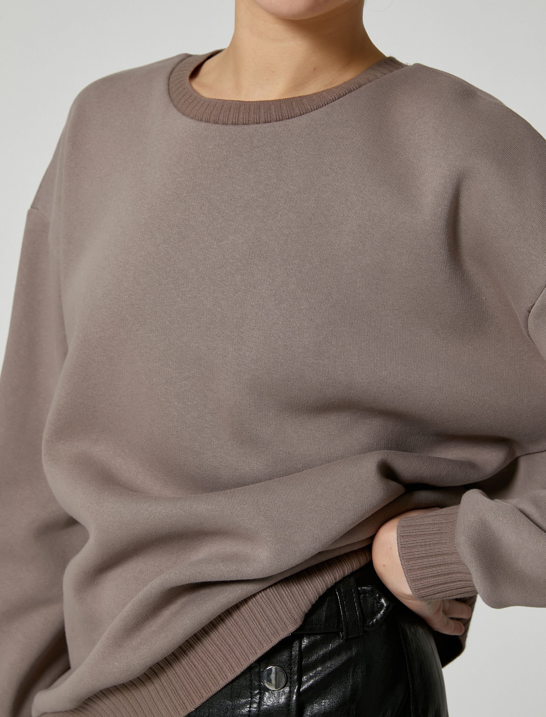   Şardonlu Basic Sweatshirt Bisiklet Yaka Uzun Kollu