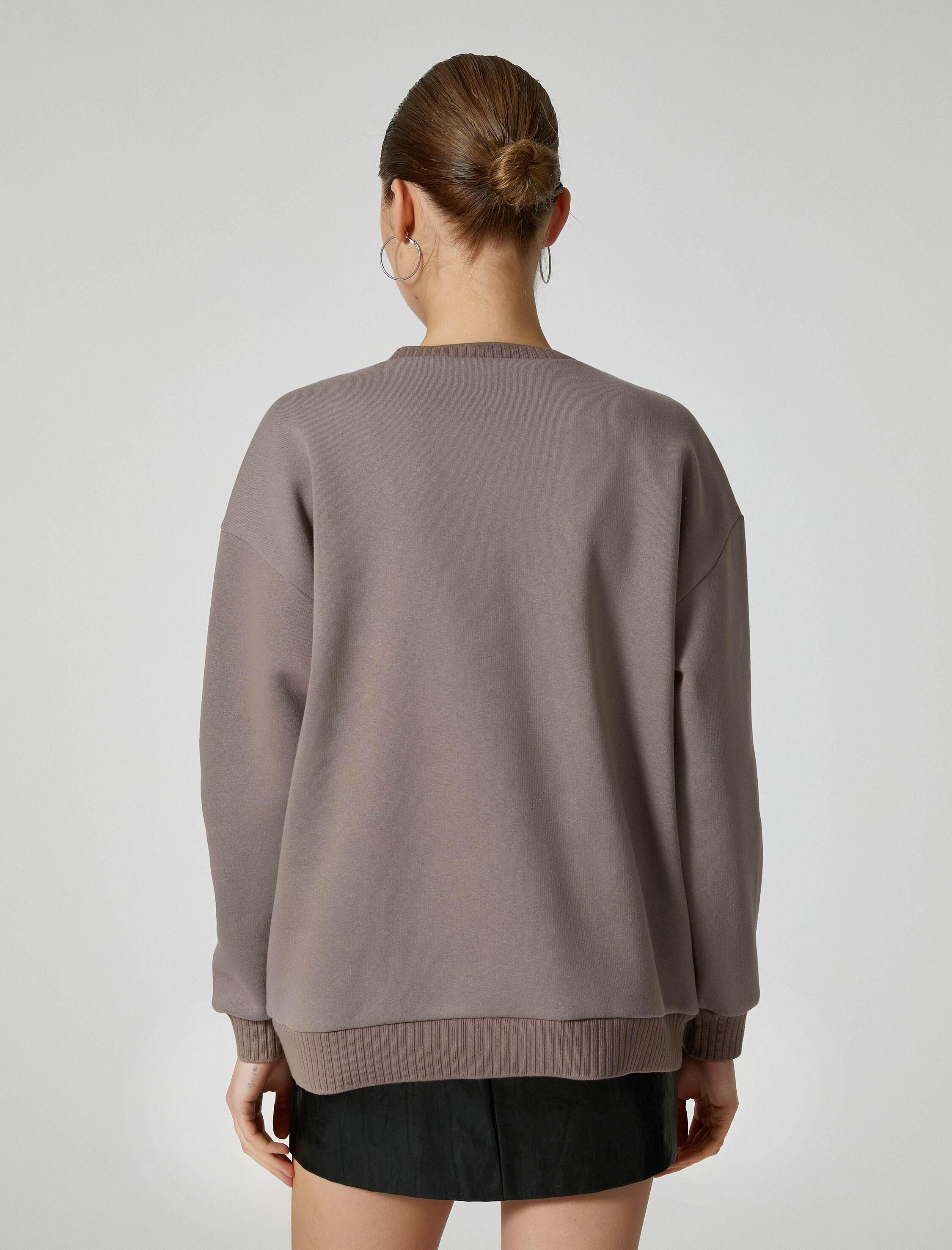   Şardonlu Basic Sweatshirt Bisiklet Yaka Uzun Kollu