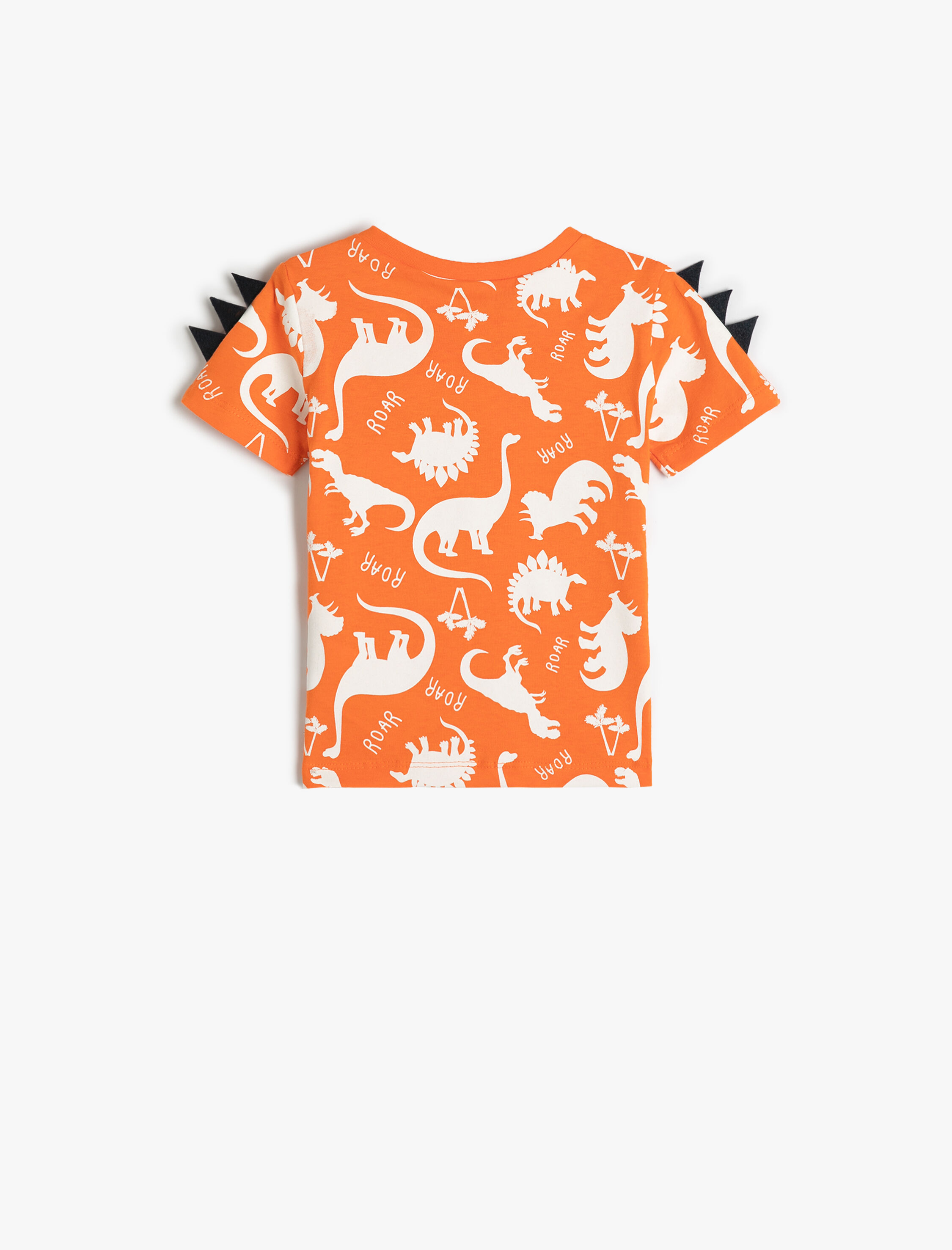  Erkek Bebek Tişört Dinozor Baskılı Aplike Detaylı Kısa Kollu Pamuklu