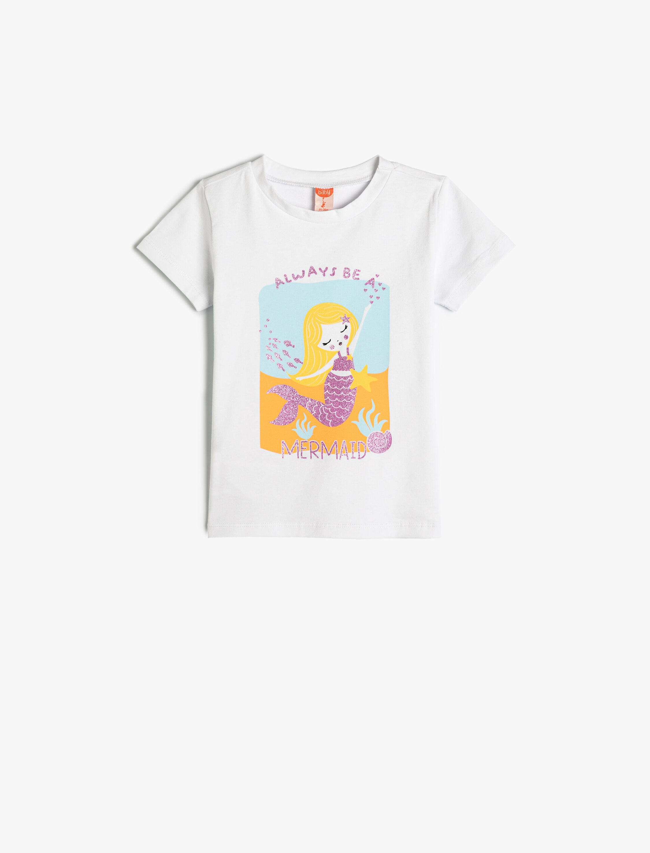  Kız Bebek Tişört Deniz Kızı Baskılı Kısa Kollu Pamuklu