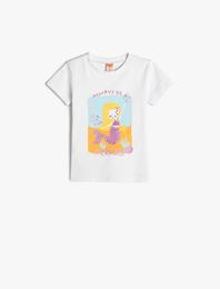 Tişört Deniz Kızı Baskılı Kısa Kollu Pamuklu