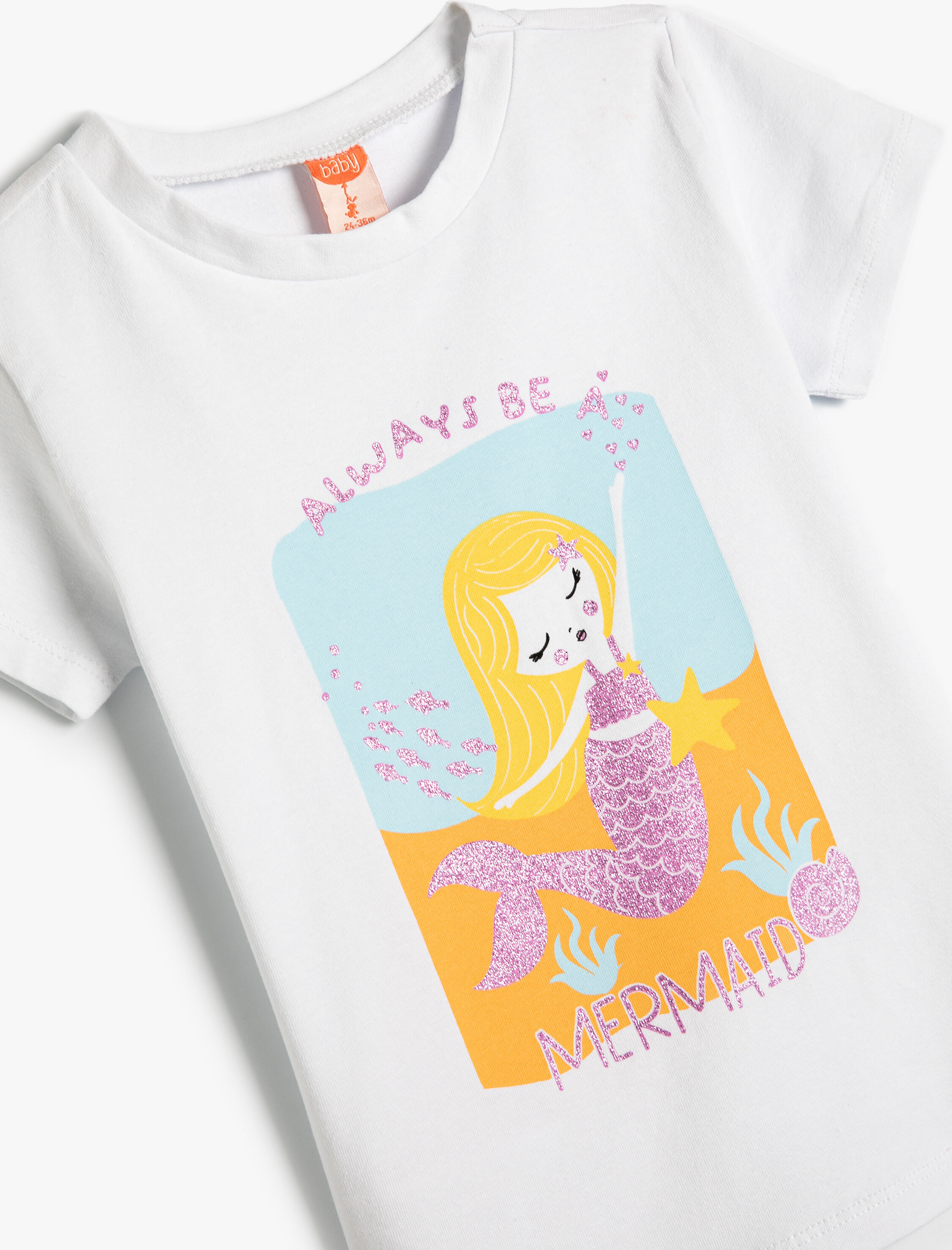  Kız Bebek Tişört Deniz Kızı Baskılı Kısa Kollu Pamuklu
