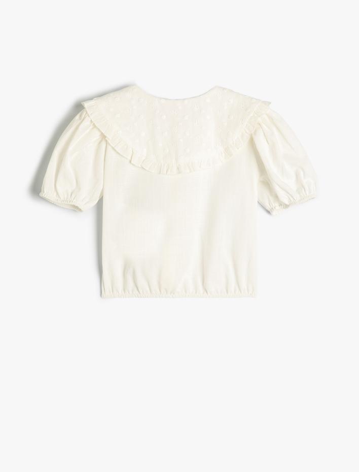 Kız Bebek Crop Gömlek Geniş Bebe Yaka Balon Kollu Pamuklu