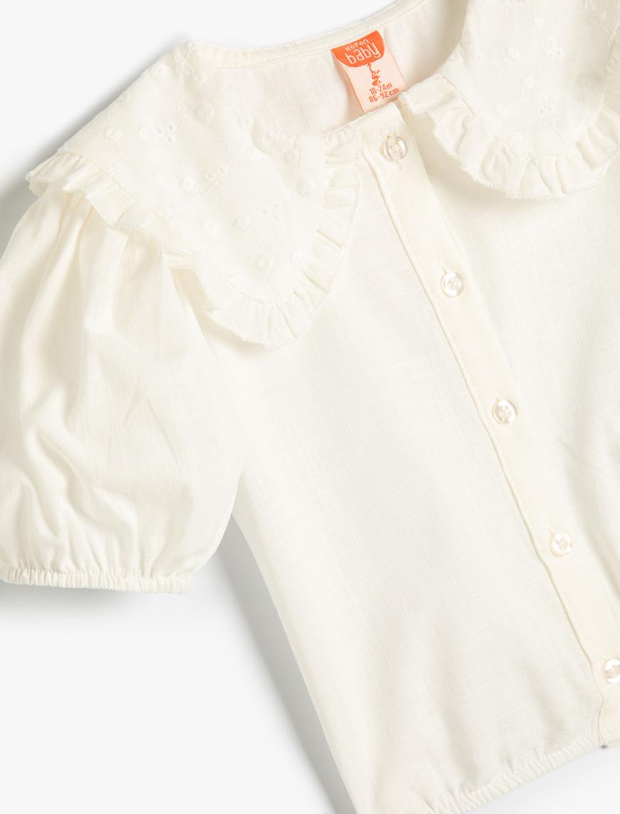  Kız Bebek Crop Gömlek Geniş Bebe Yaka Balon Kollu Pamuklu