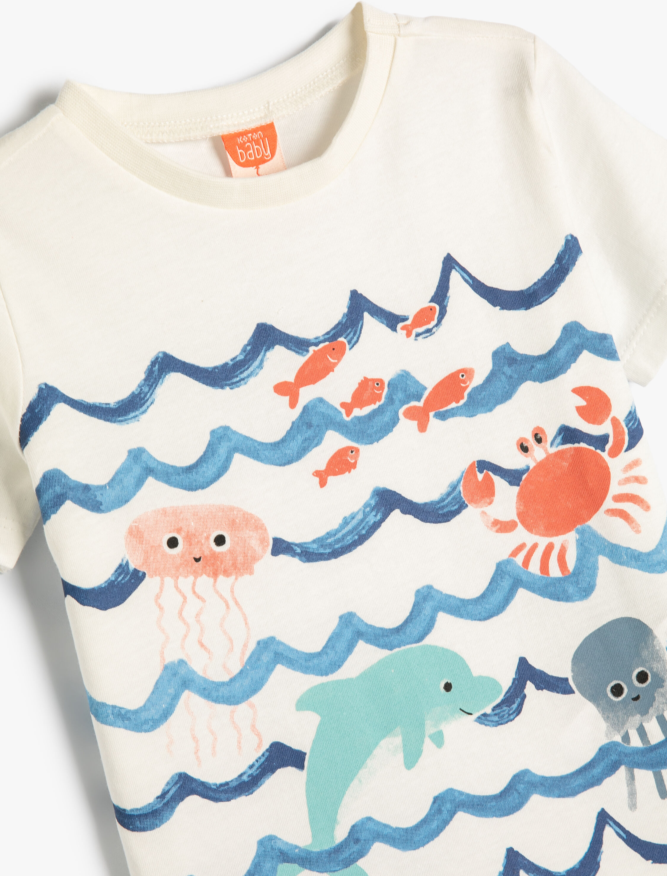  Erkek Bebek Kısa Kollu Tişört Marin Temalı Baskılı Bisiklet Yaka