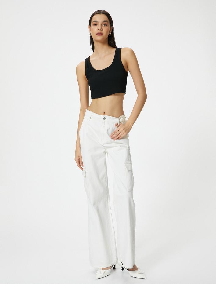  Crop Atlet Kalın Askılı U Yaka Fitilli