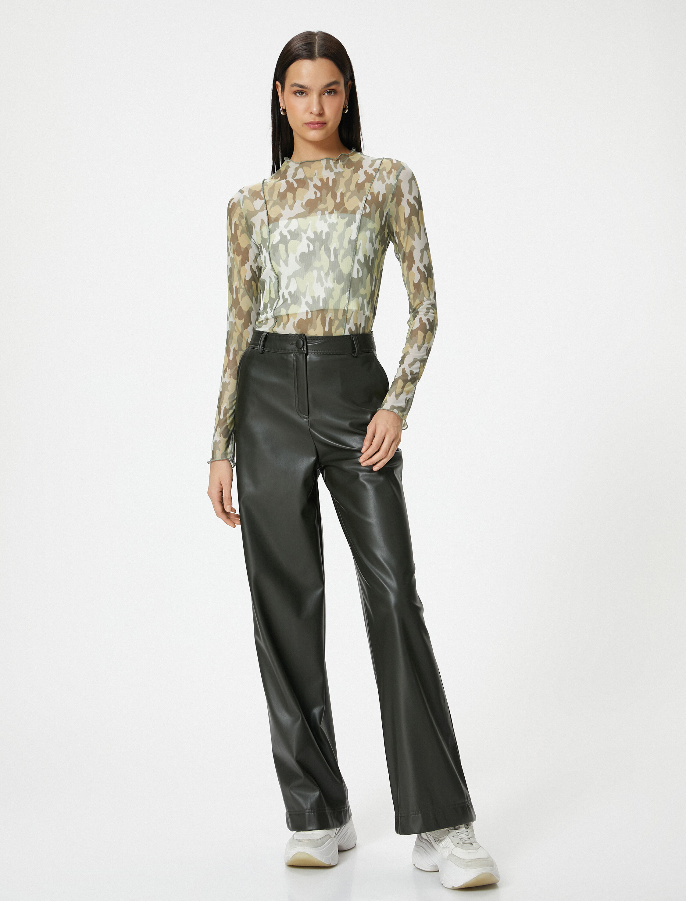   Transparan Tişört Uzun Kollu Kamuflaj Desenli