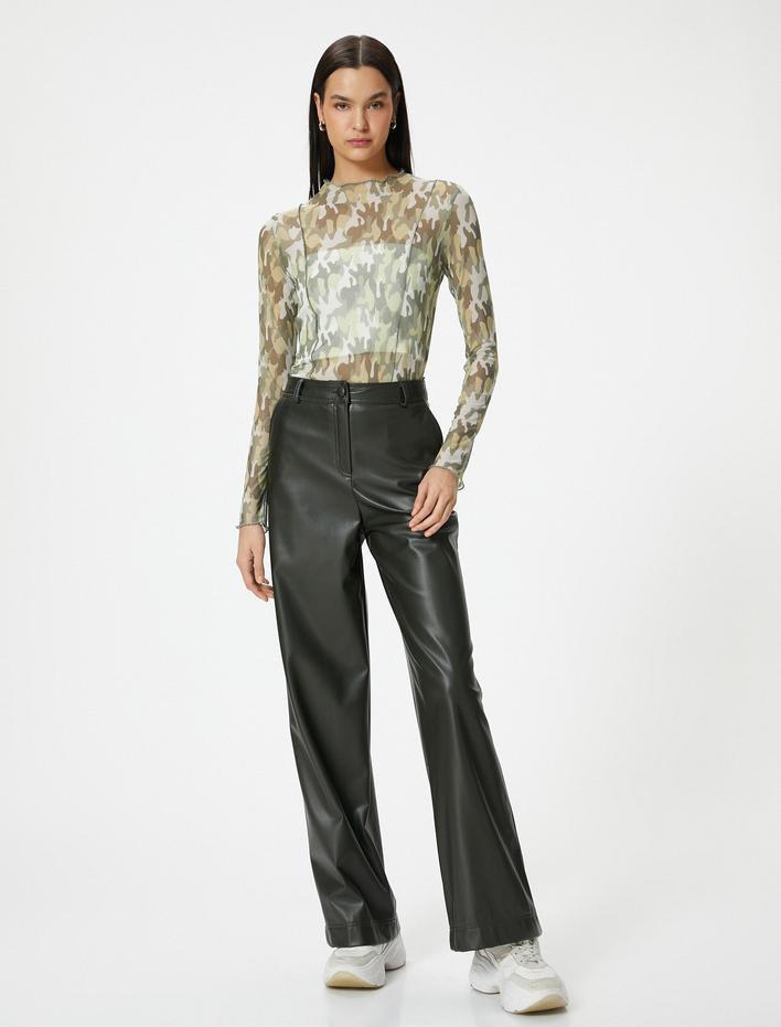  Transparan Tişört Uzun Kollu Kamuflaj Desenli