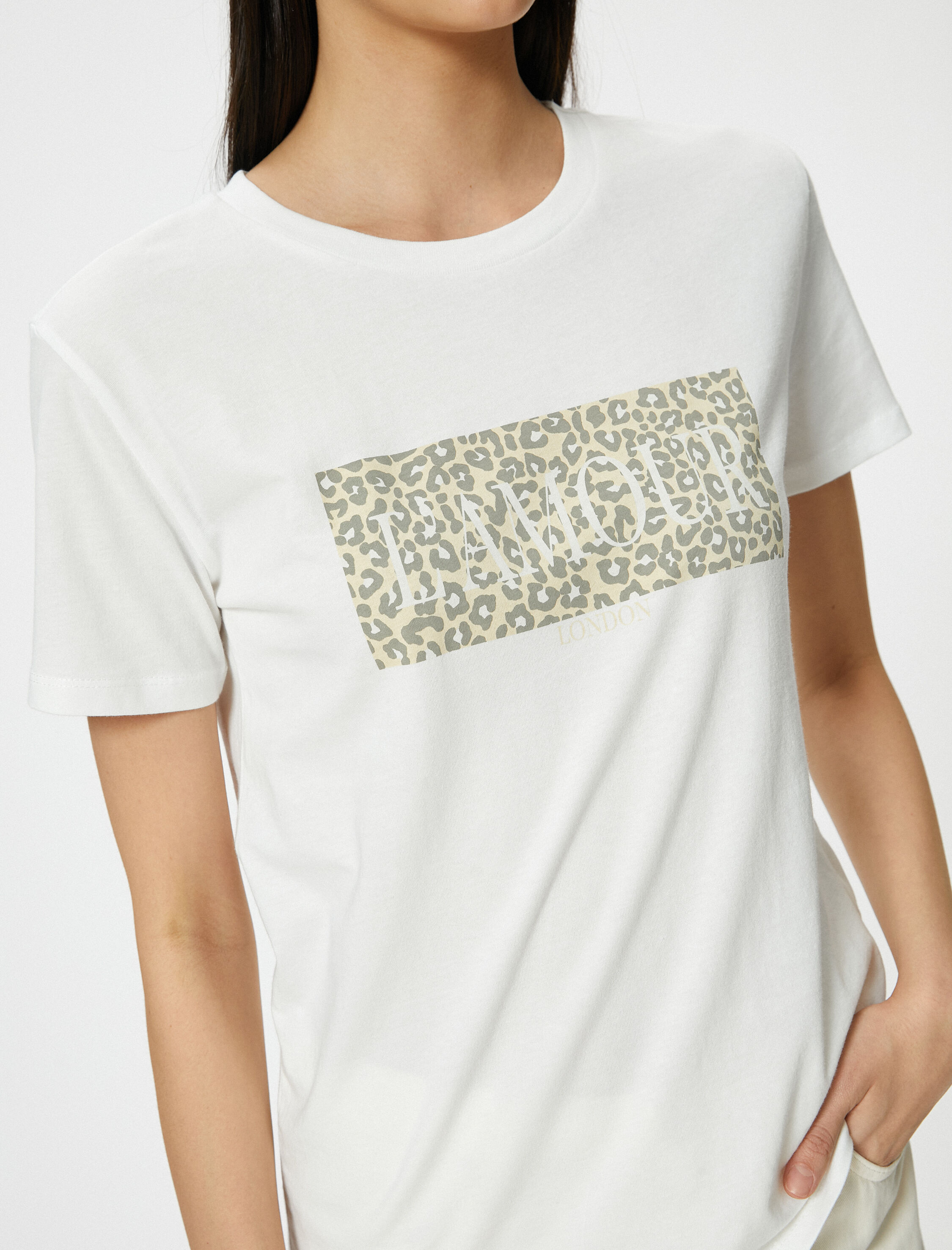   Leopar Baskılı Tişört Kısa Kollu Bisiklet Yaka Pamuklu