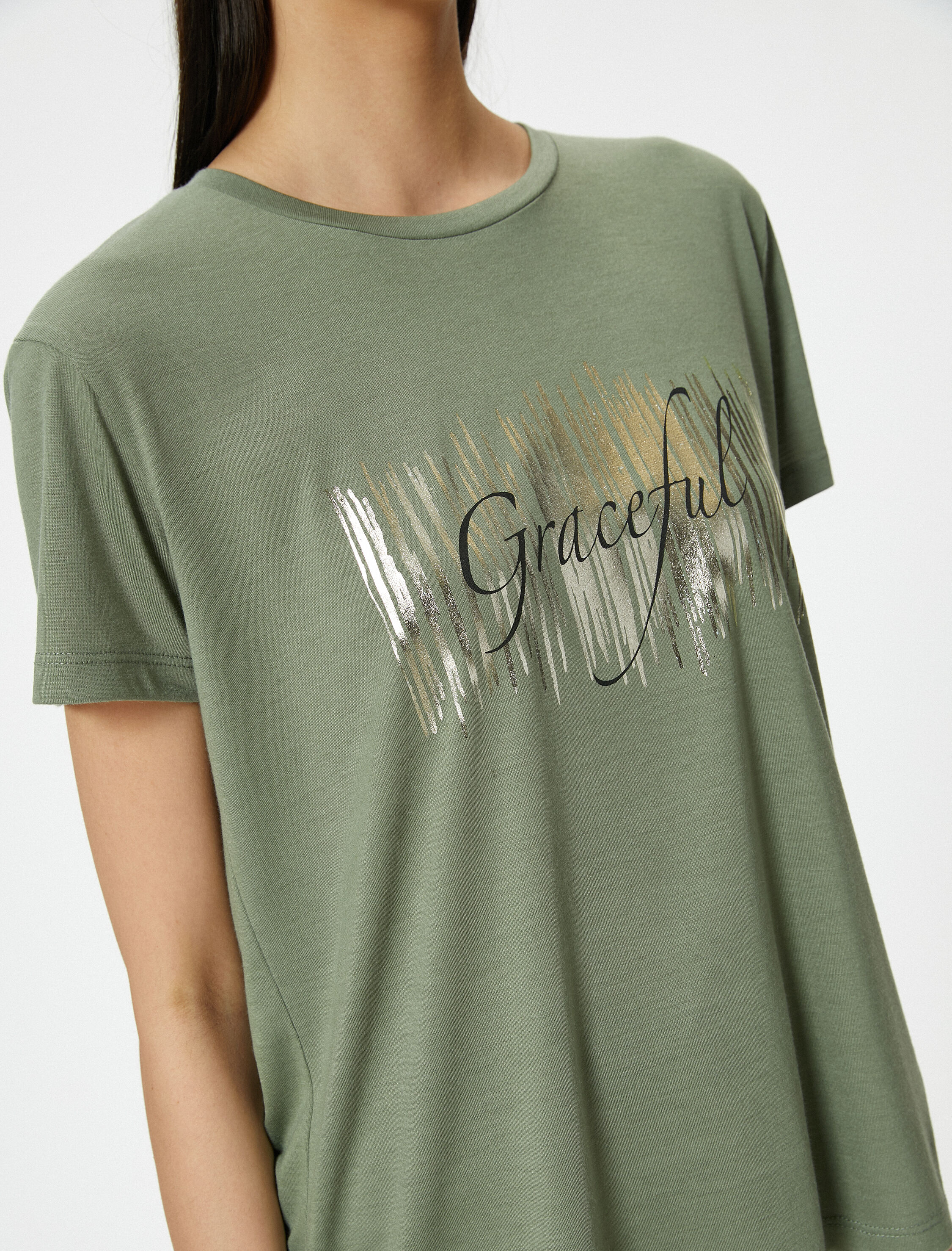   Baskılı Tişört Bisiklet Yaka Kısa Kollu Viskon Karışımlı