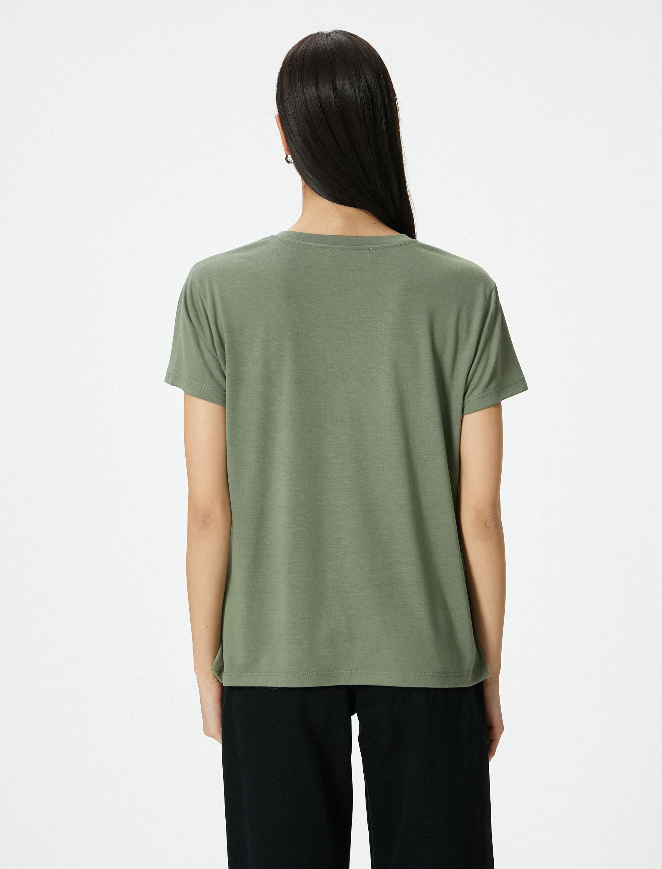   Baskılı Tişört Bisiklet Yaka Kısa Kollu Viskon Karışımlı