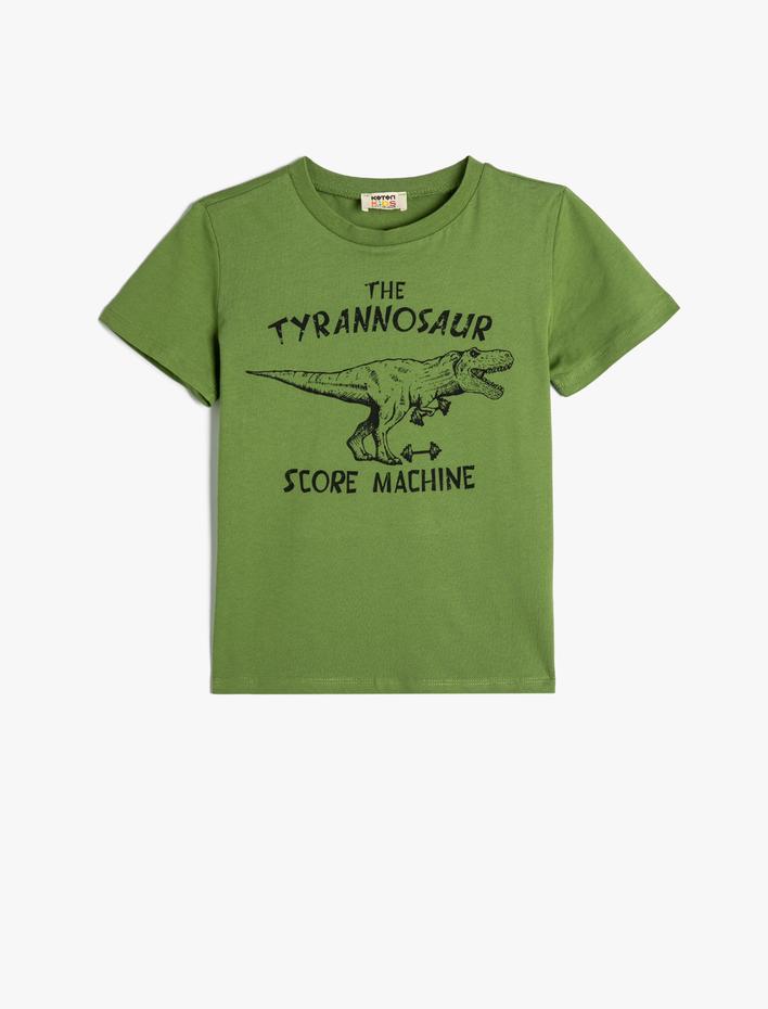 Erkek Çocuk Dinozorlu Tişört Kısa Kollu Bisiklet Yaka Pamuklu