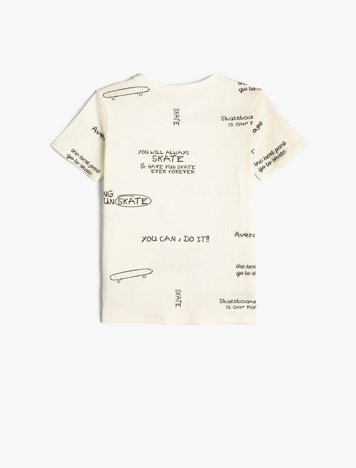 Erkek Çocuk Tişört Kaykay Baskılı Kısa Kollu Pamuklu