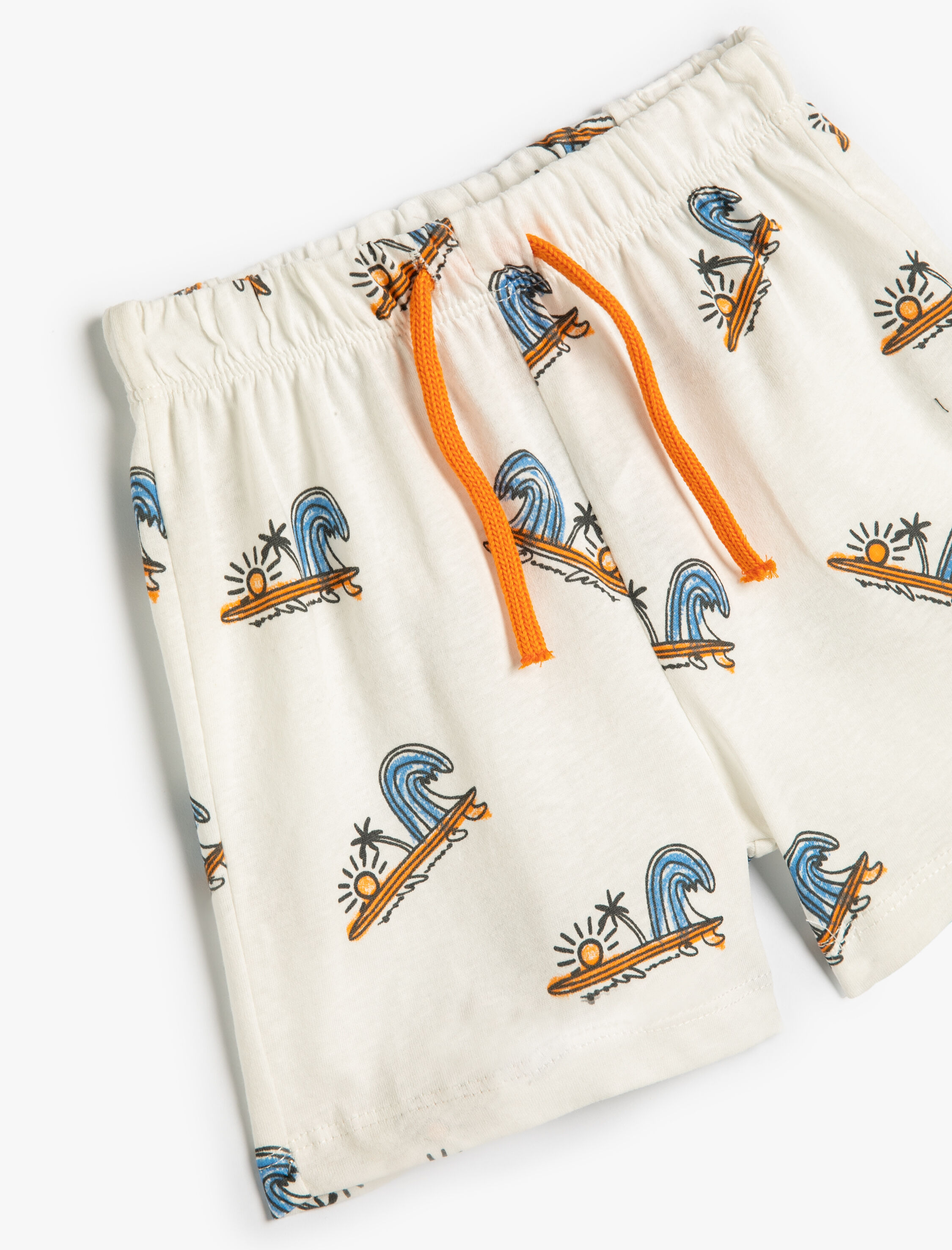  Erkek Bebek Şort Yaz Temalı Beli Bağlamalı Pamuklu