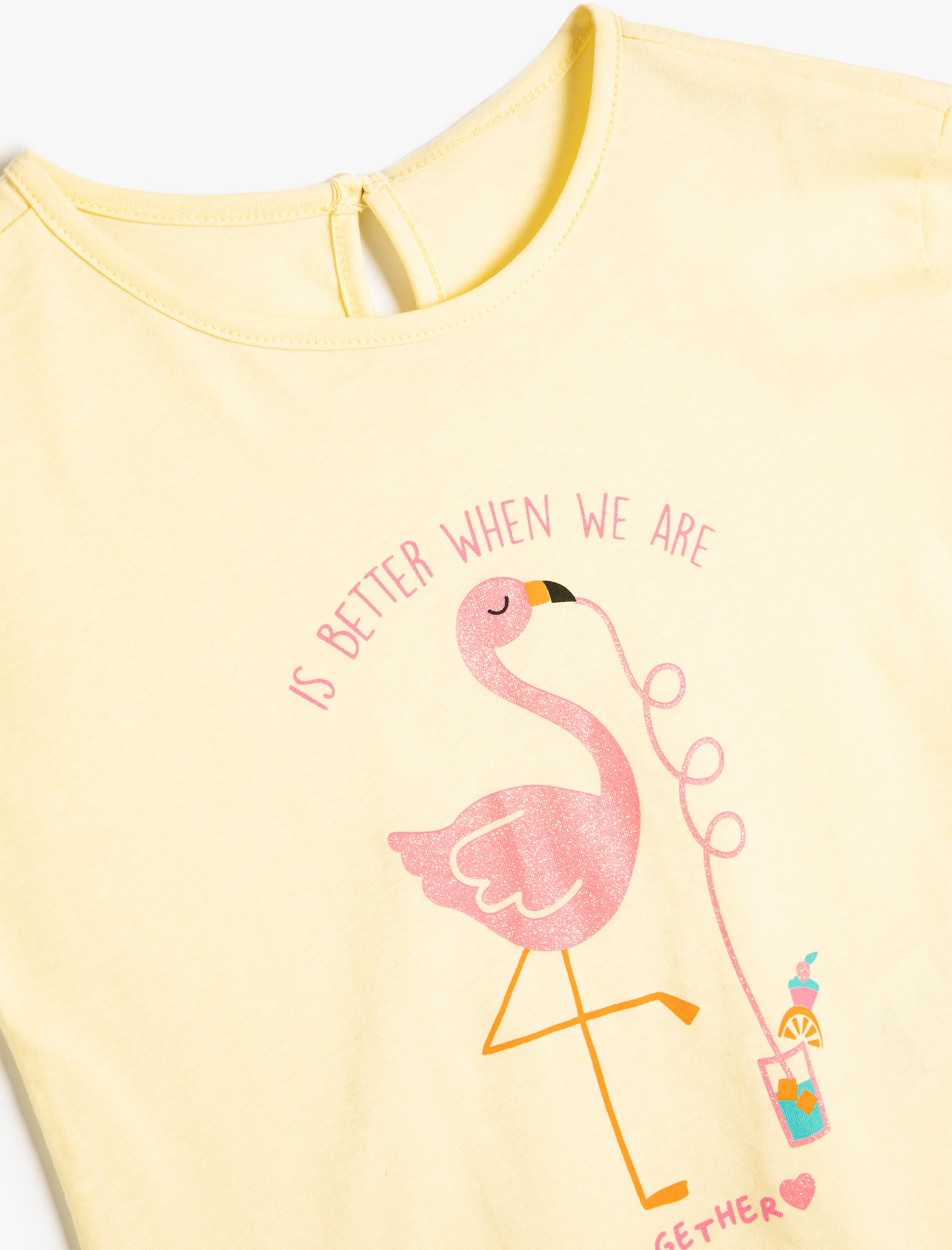  Kız Bebek Tişört Flamingo Baskılı Kısa Kollu Bisiklet Yaka Pamuklu