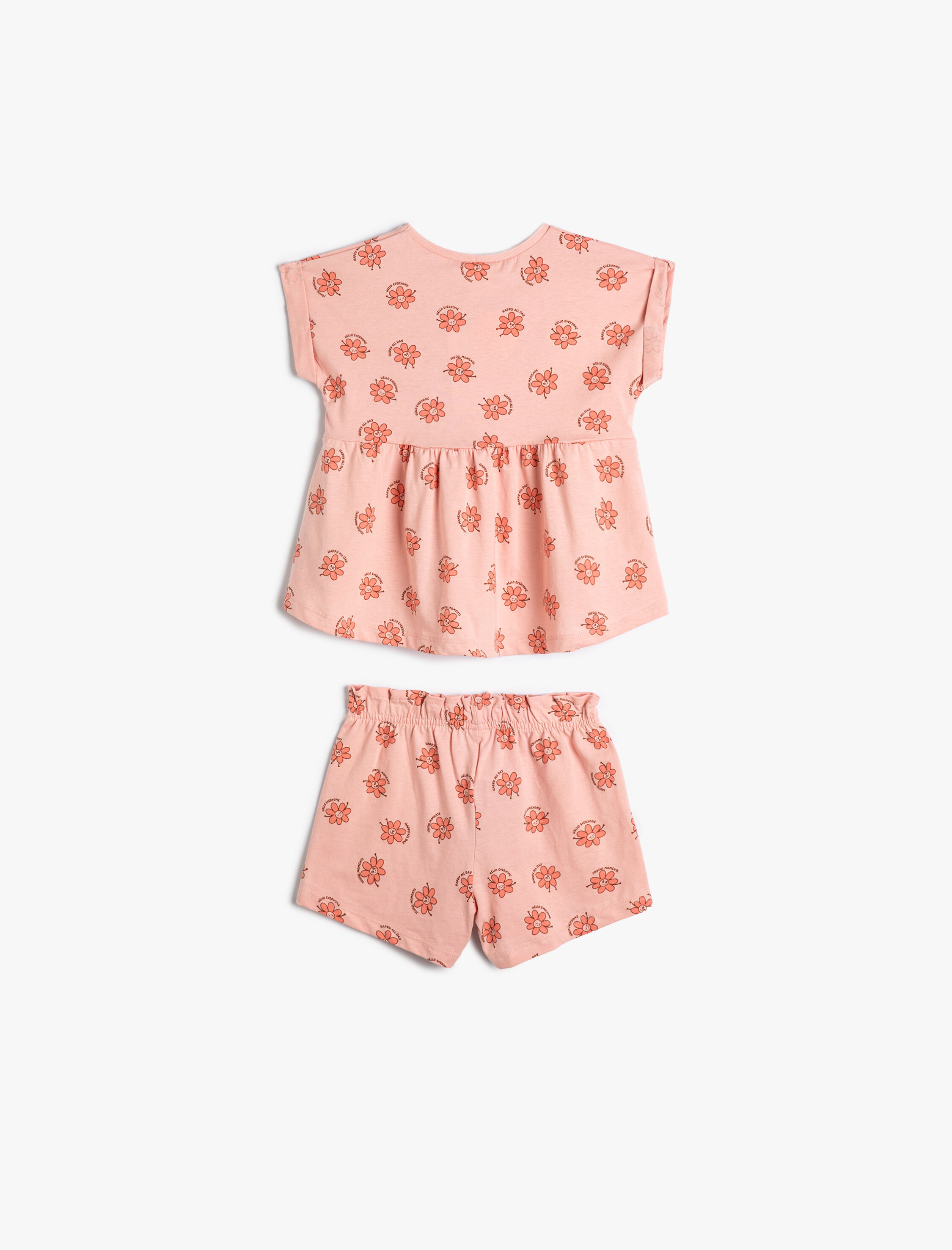  Kız Bebek 2'li Tişört Şort Seti Puantiyeli Fırfırlı Pamuklu