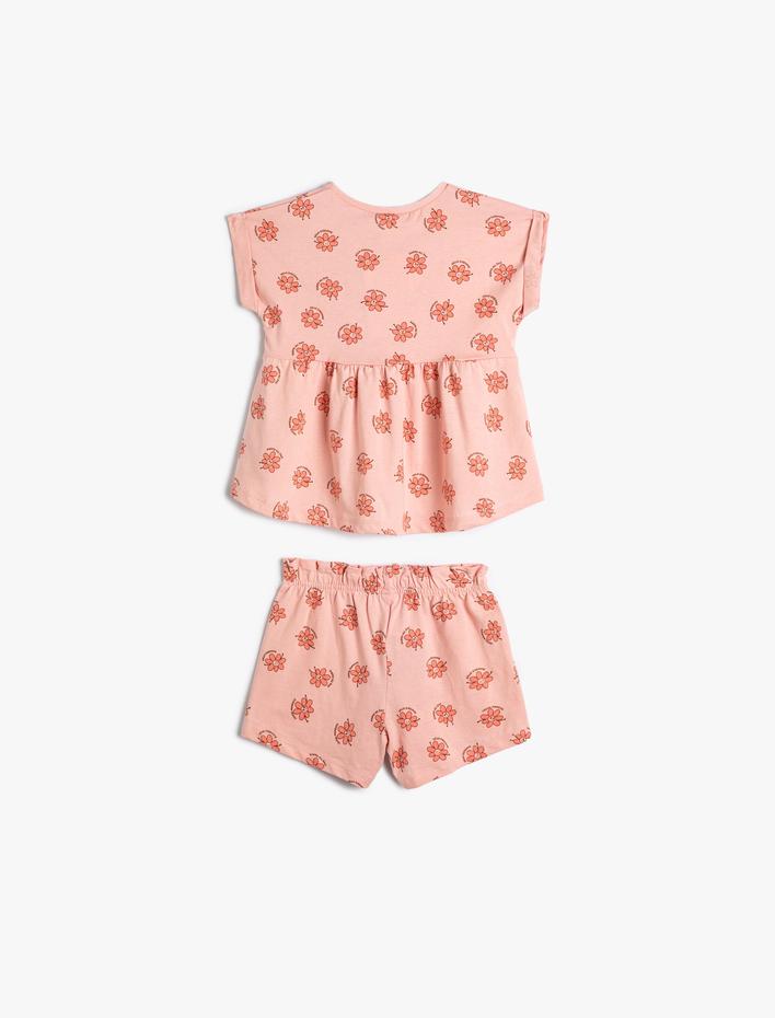 Kız Bebek 2'li Tişört Şort Seti Puantiyeli Fırfırlı Pamuklu
