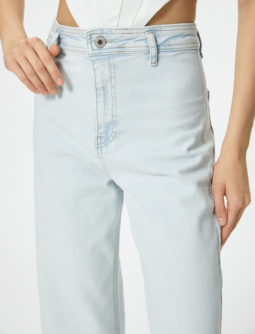   Geniş Kısa Paça Kot Pantolon Yüksek Bel Esnek Rahat Kalıp Cepli Pamuklu - Sandra Jeans