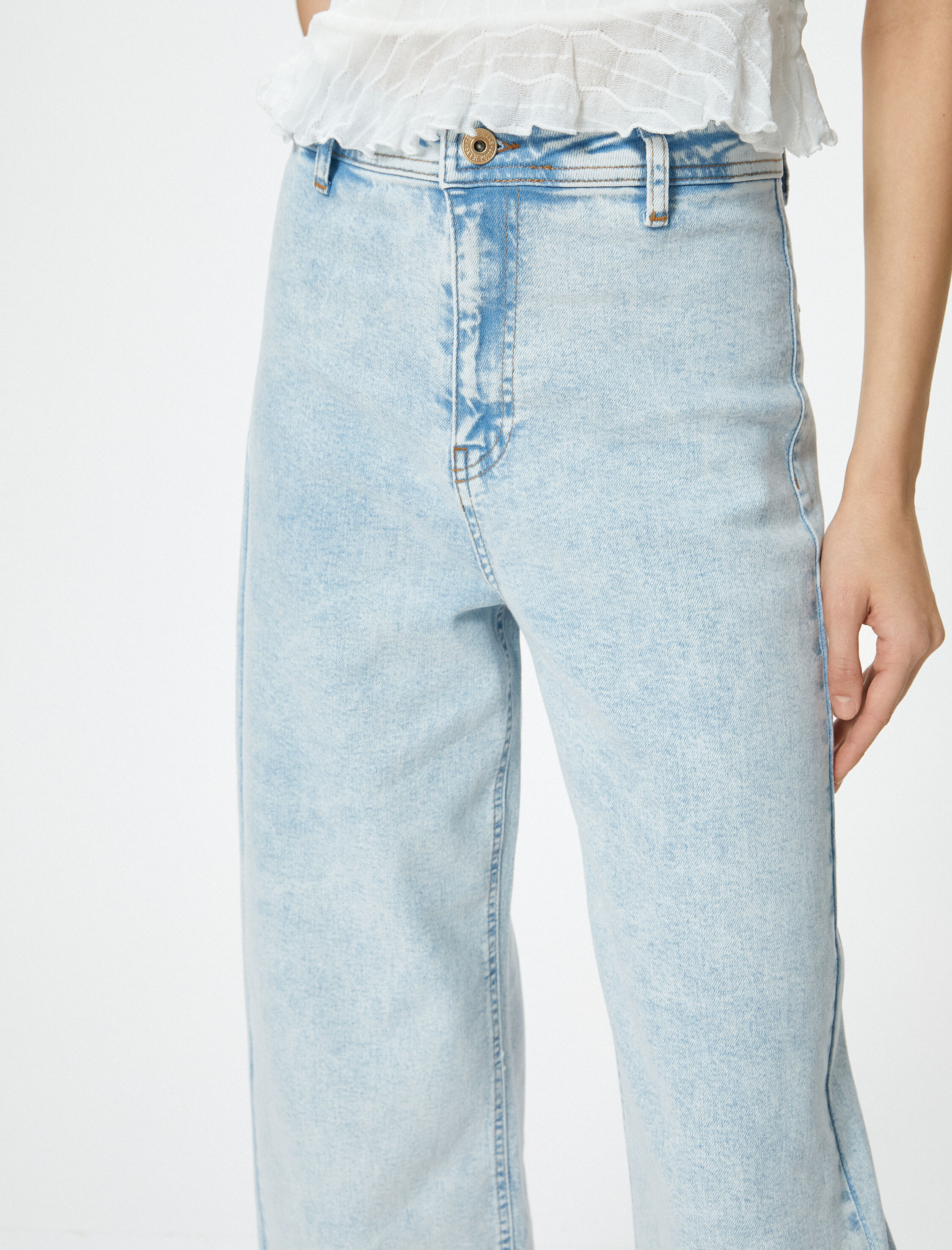   Geniş Kısa Paça Kot Pantolon Yüksek Bel Esnek Rahat Kalıp Cepli Pamuklu - Sandra Jeans