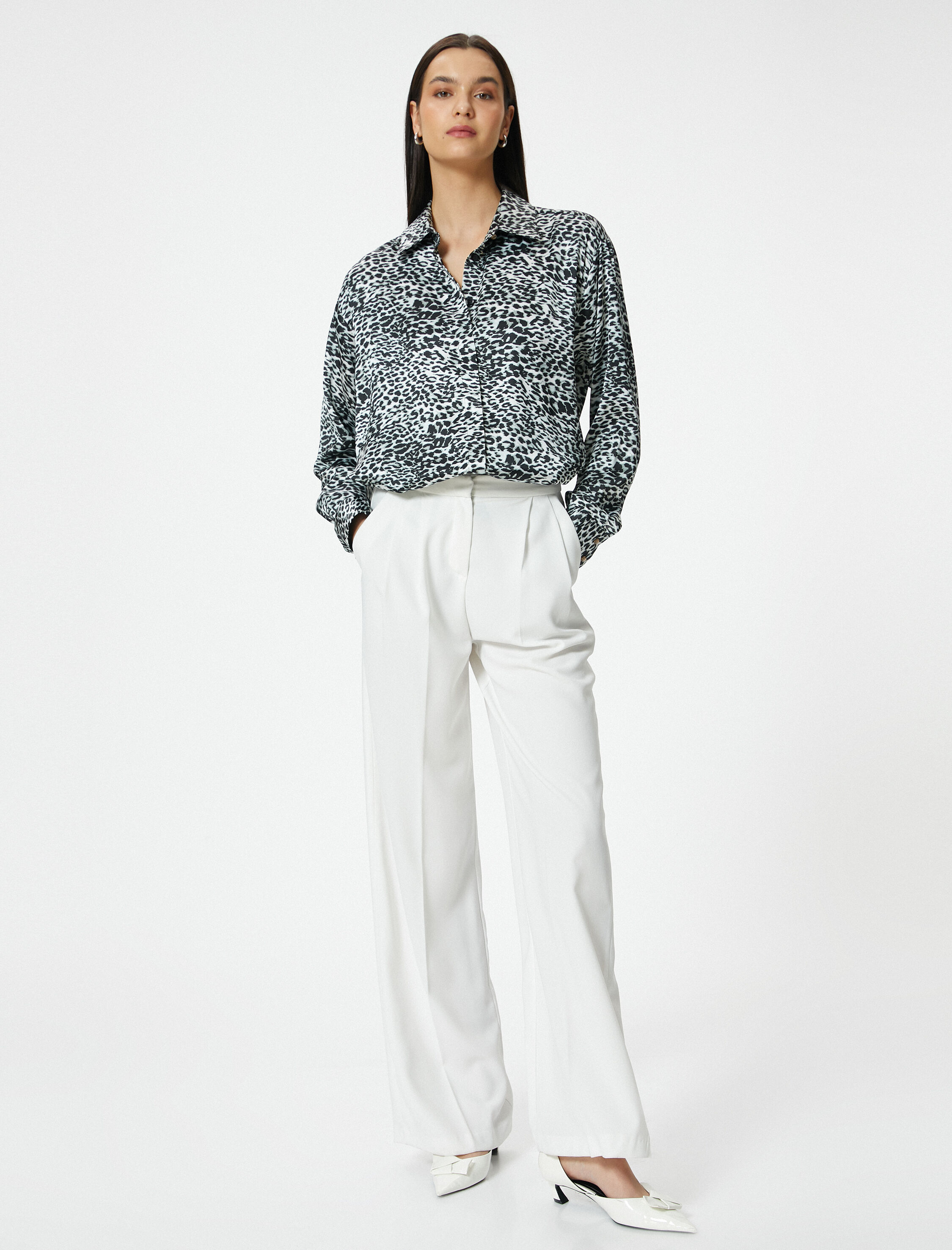   Leopar Desenli Uzun Kollu Gömlek