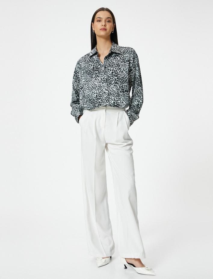  Leopar Desenli Uzun Kollu Gömlek