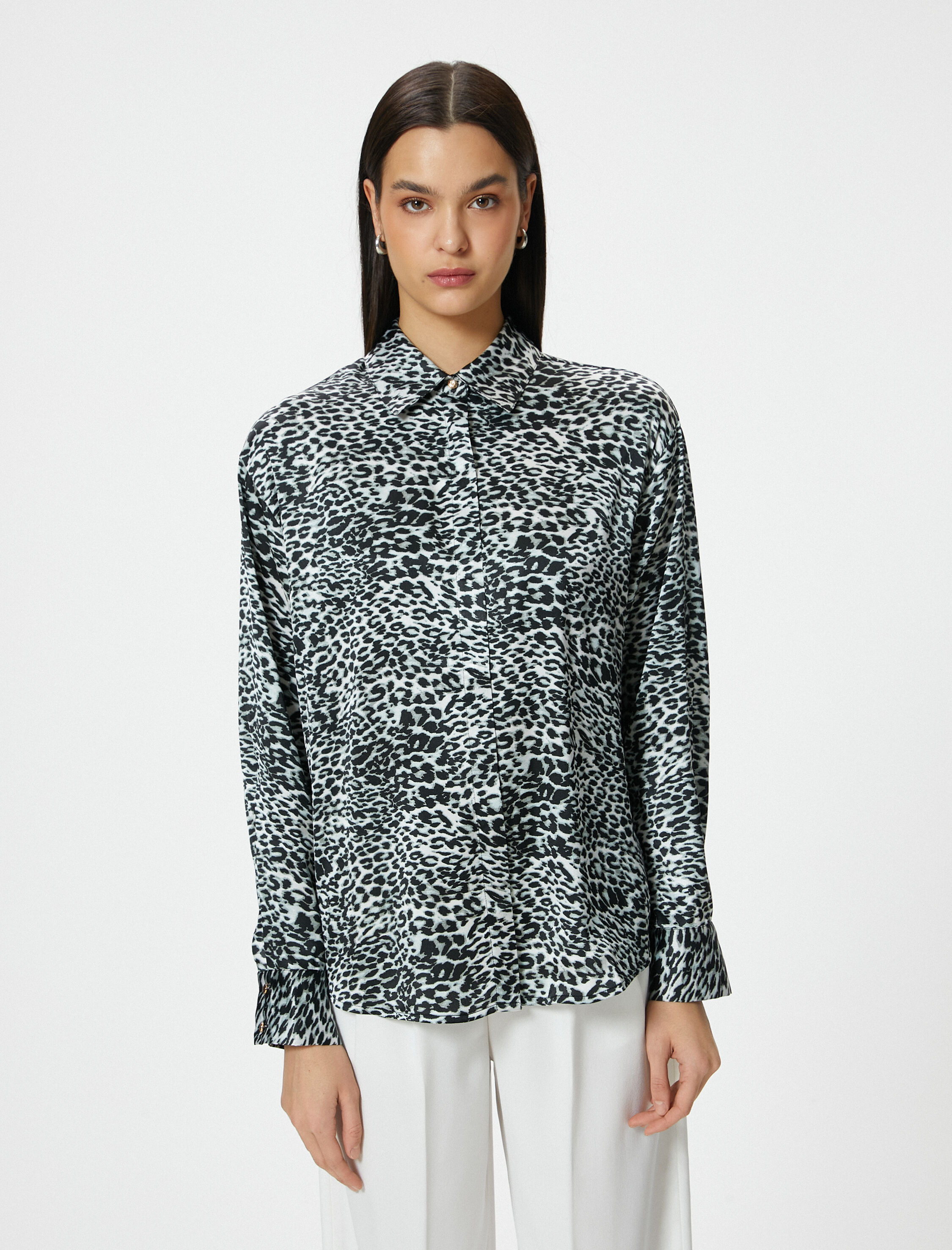   Leopar Desenli Uzun Kollu Gömlek