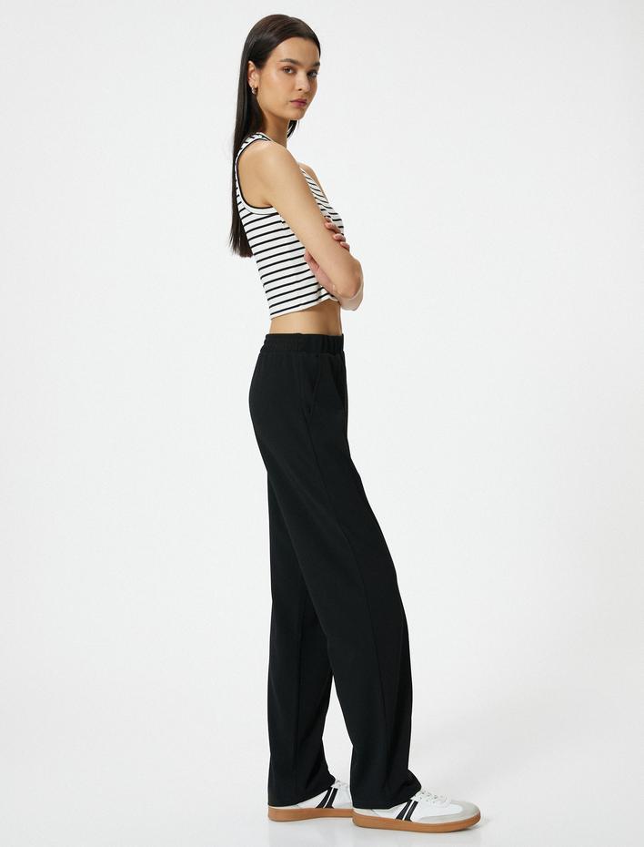  Beli Lastikli Pantolon Düz Paça Rahat Kesim Nervürlü