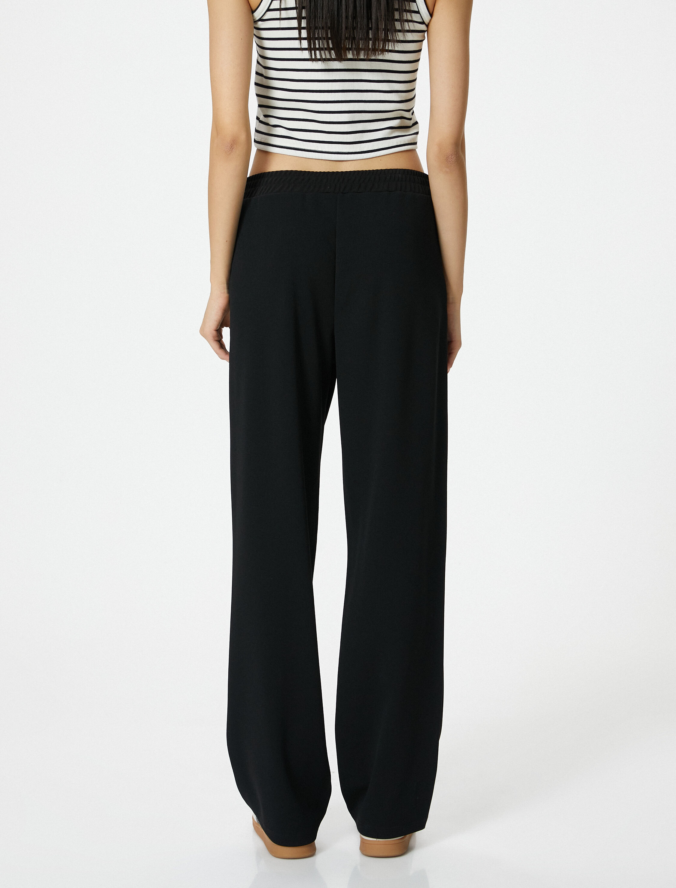   Beli Lastikli Pantolon Düz Paça Rahat Kesim Nervürlü