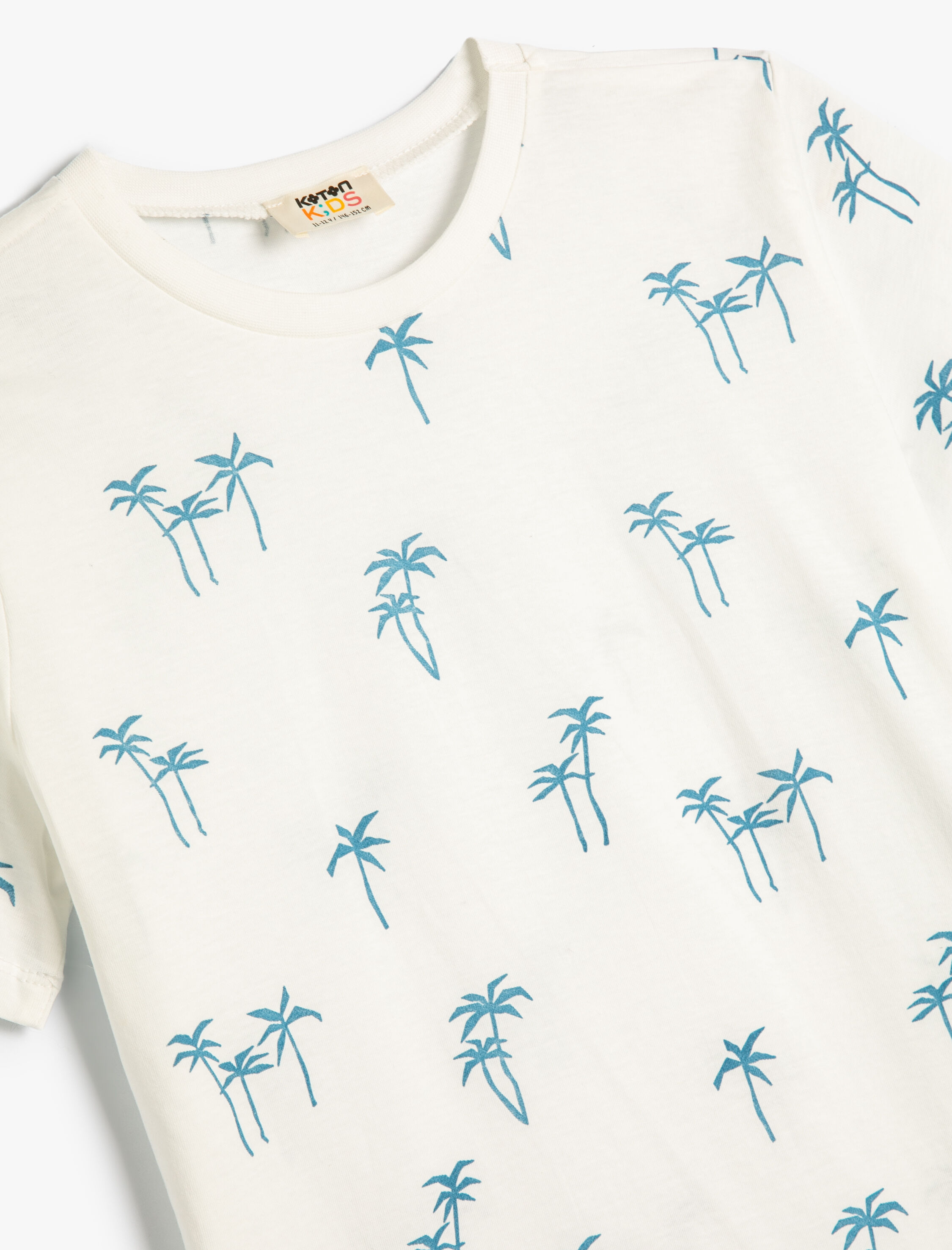  Erkek Çocuk Tişört Bisiklet Yaka Kısa Kollu Palmiye Baskılı Pamuklu