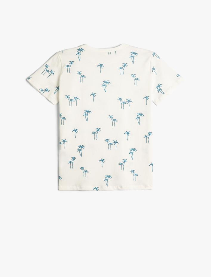 Erkek Çocuk Tişört Bisiklet Yaka Kısa Kollu Palmiye Baskılı Pamuklu
