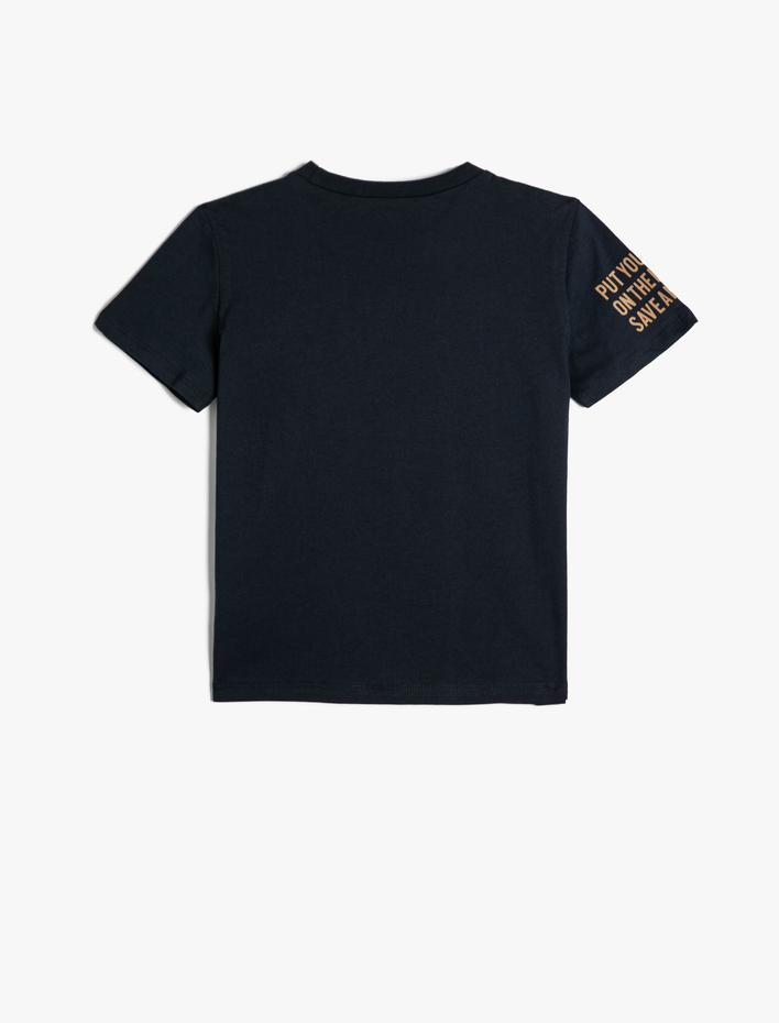 Erkek Çocuk Tişört Kartal Baskılı Bisiklet Yaka Kısa Kollu Pamuklu