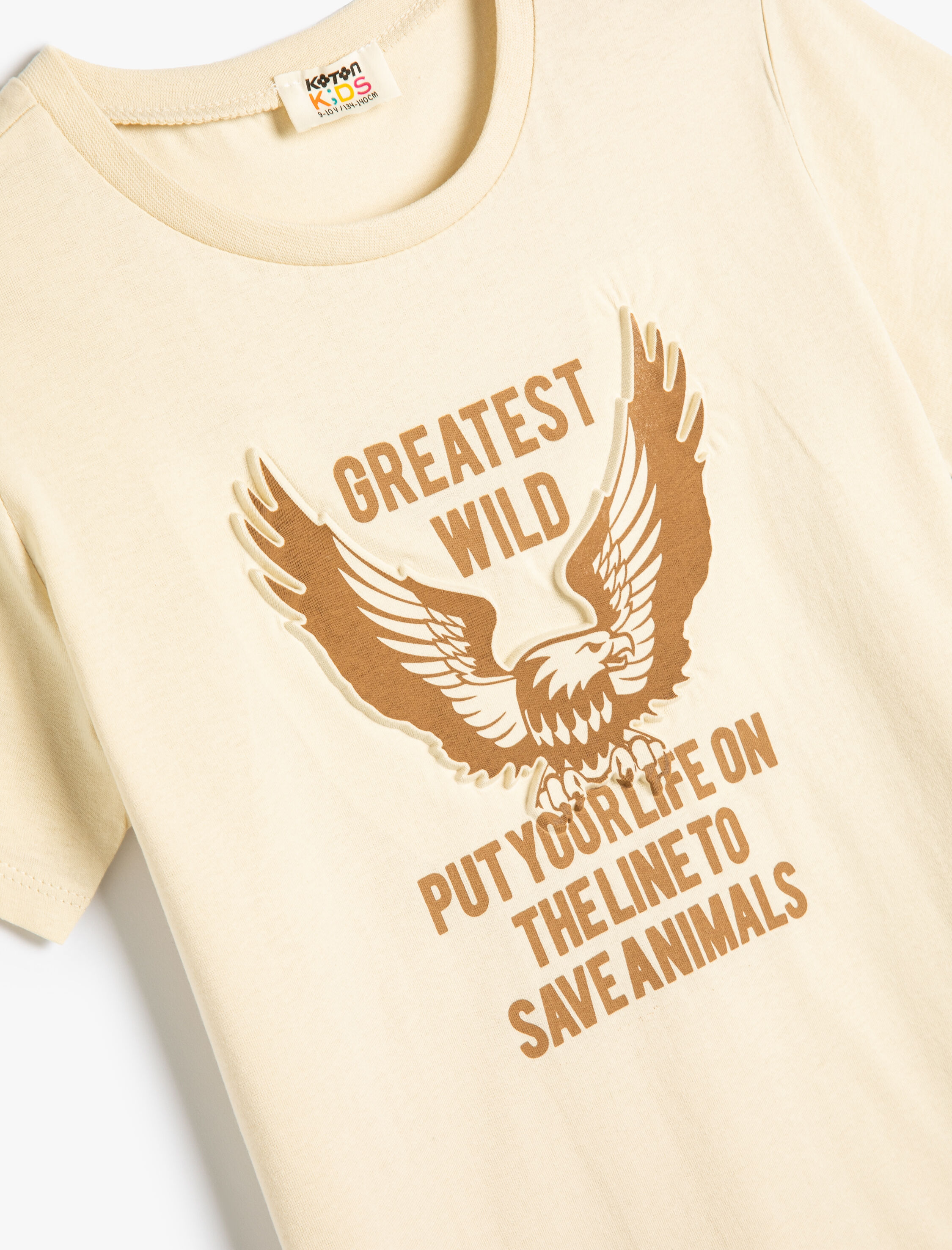  Erkek Çocuk Kartal Tişört Kabartma Baskılı Kısa Kollu Bisiklet Yaka Pamuklu