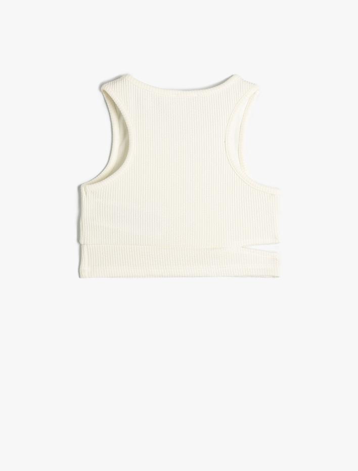 Kız Çocuk Basic Crop Atlet Kolsuz Pencere Detaylı Yuvarlak Yaka