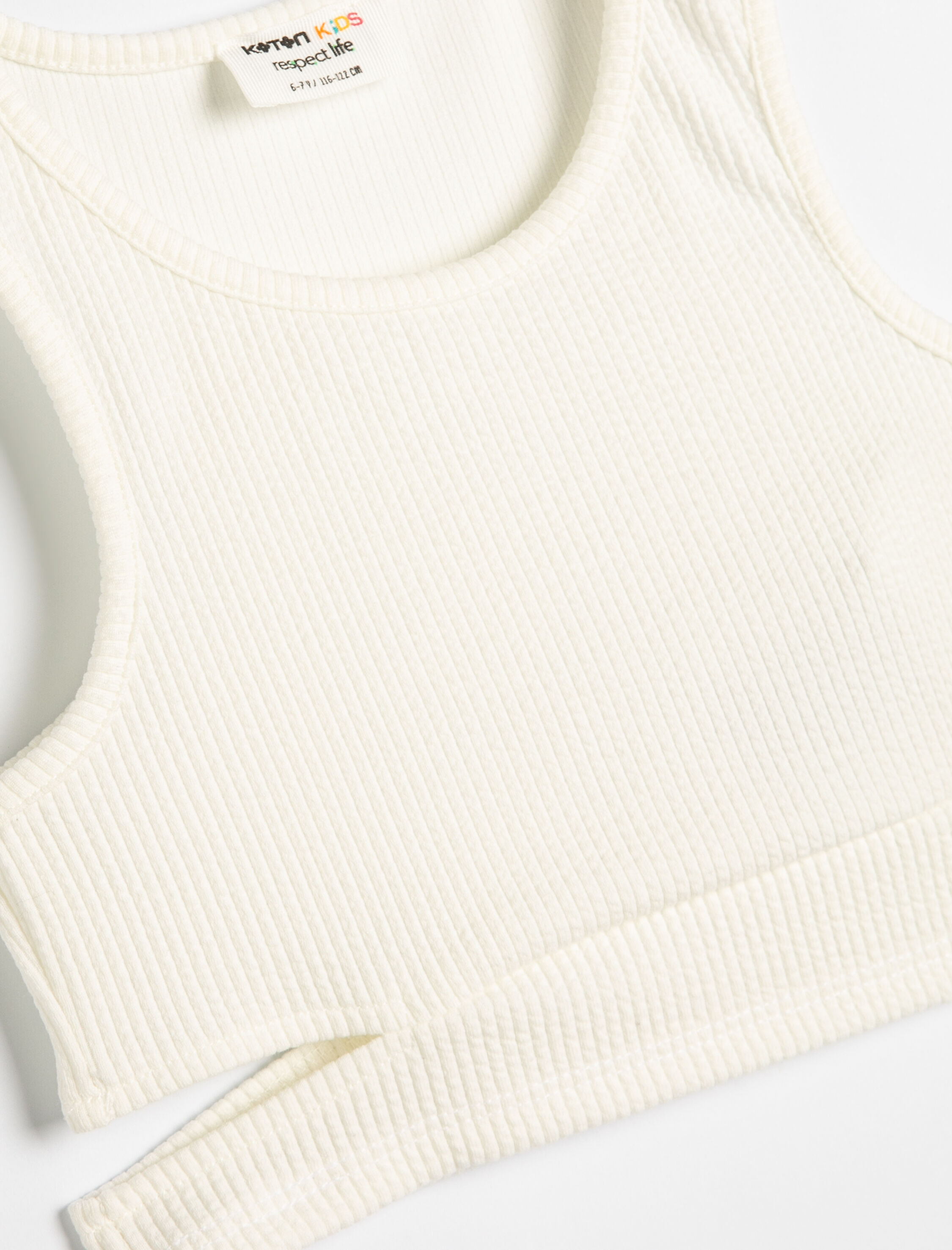  Kız Çocuk Basic Crop Atlet Kolsuz Pencere Detaylı Yuvarlak Yaka