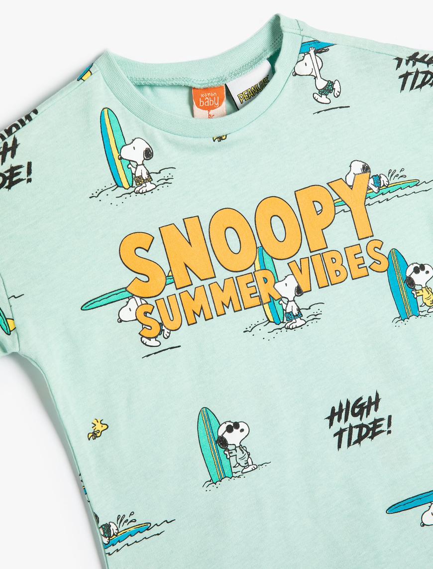  Erkek Bebek Snoopy Tişört Lisanslı Kısa Kollu Bisiklet Yaka Pamuklu