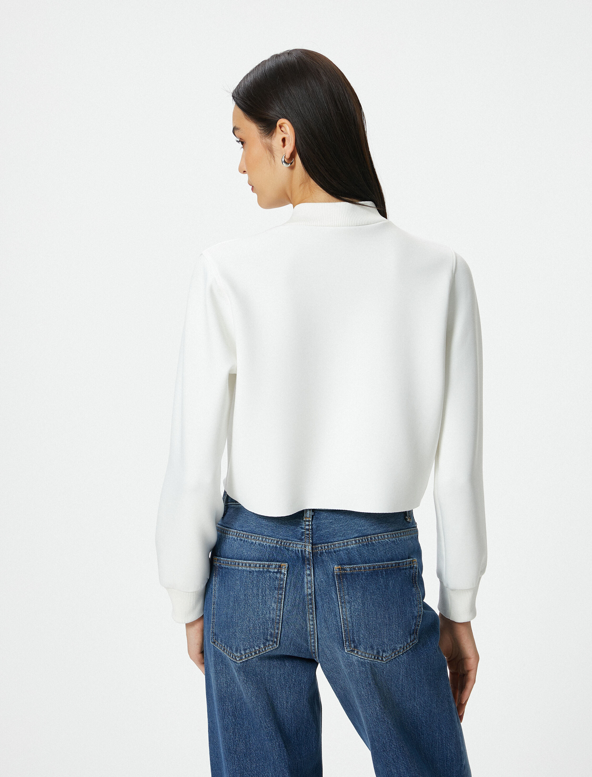   Crop Sweatshirt Dik Yaka Ribanalı