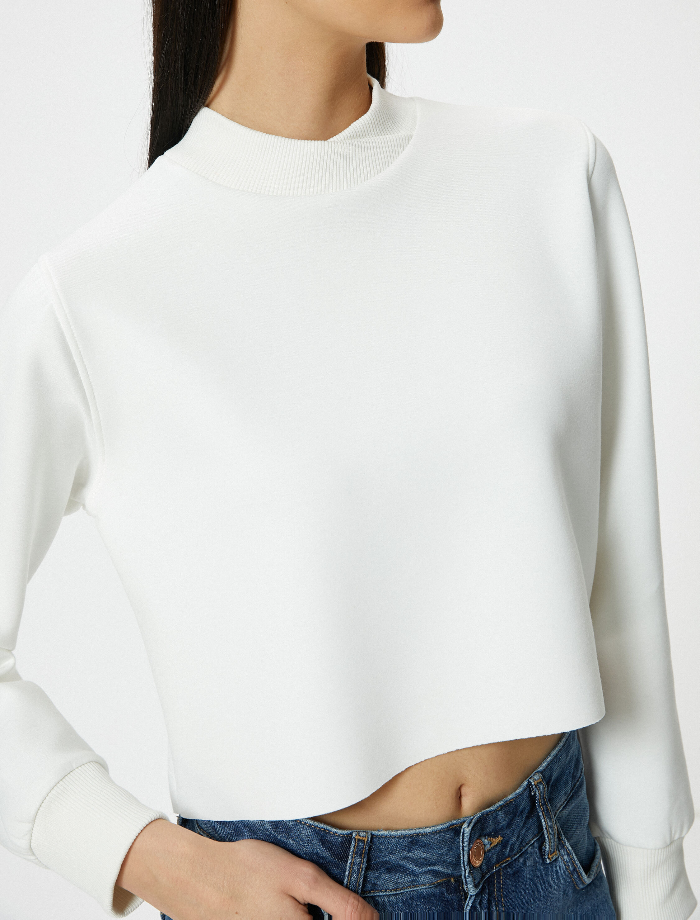   Crop Sweatshirt Dik Yaka Ribanalı