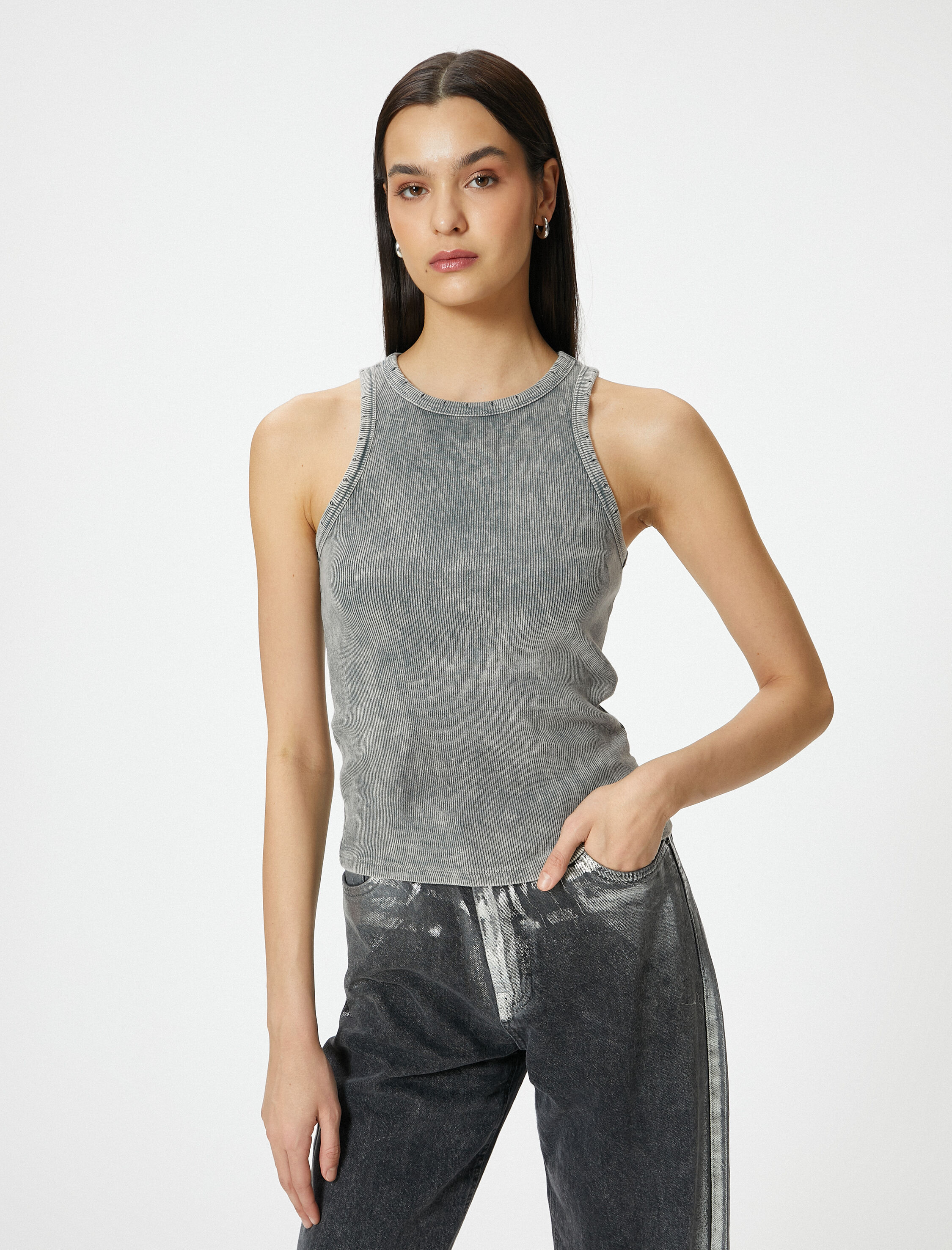   Fitilli Atlet Halter Yaka Basic Soluk Efektli