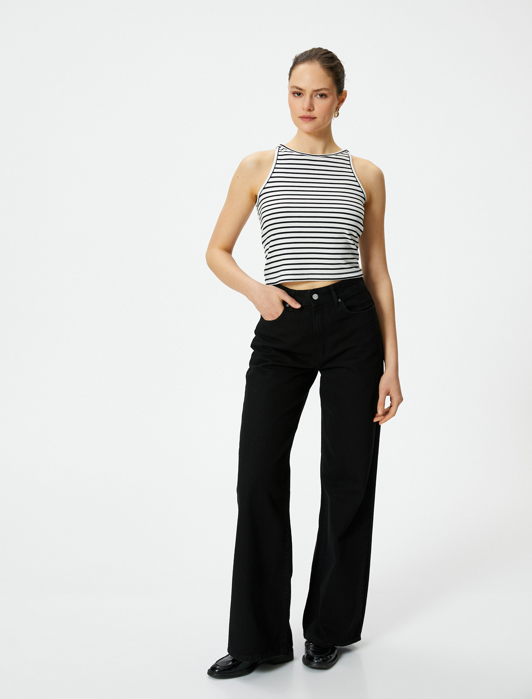 Koton Kadın Bol Paça Kot Pantolon Yüksek Bel Pamuklu Cepli – Bianca Jeans