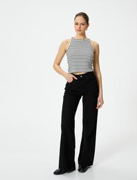 Bol Paça Kot Pantolon Yüksek Bel Pamuklu Cepli - Bianca Jeans