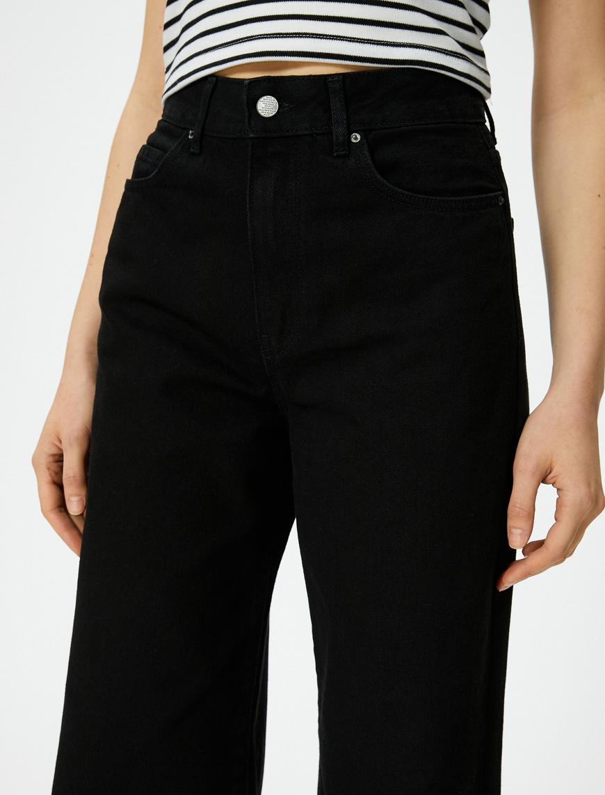   Bol Paça Kot Pantolon Yüksek Bel Pamuklu Cepli - Bianca Jeans