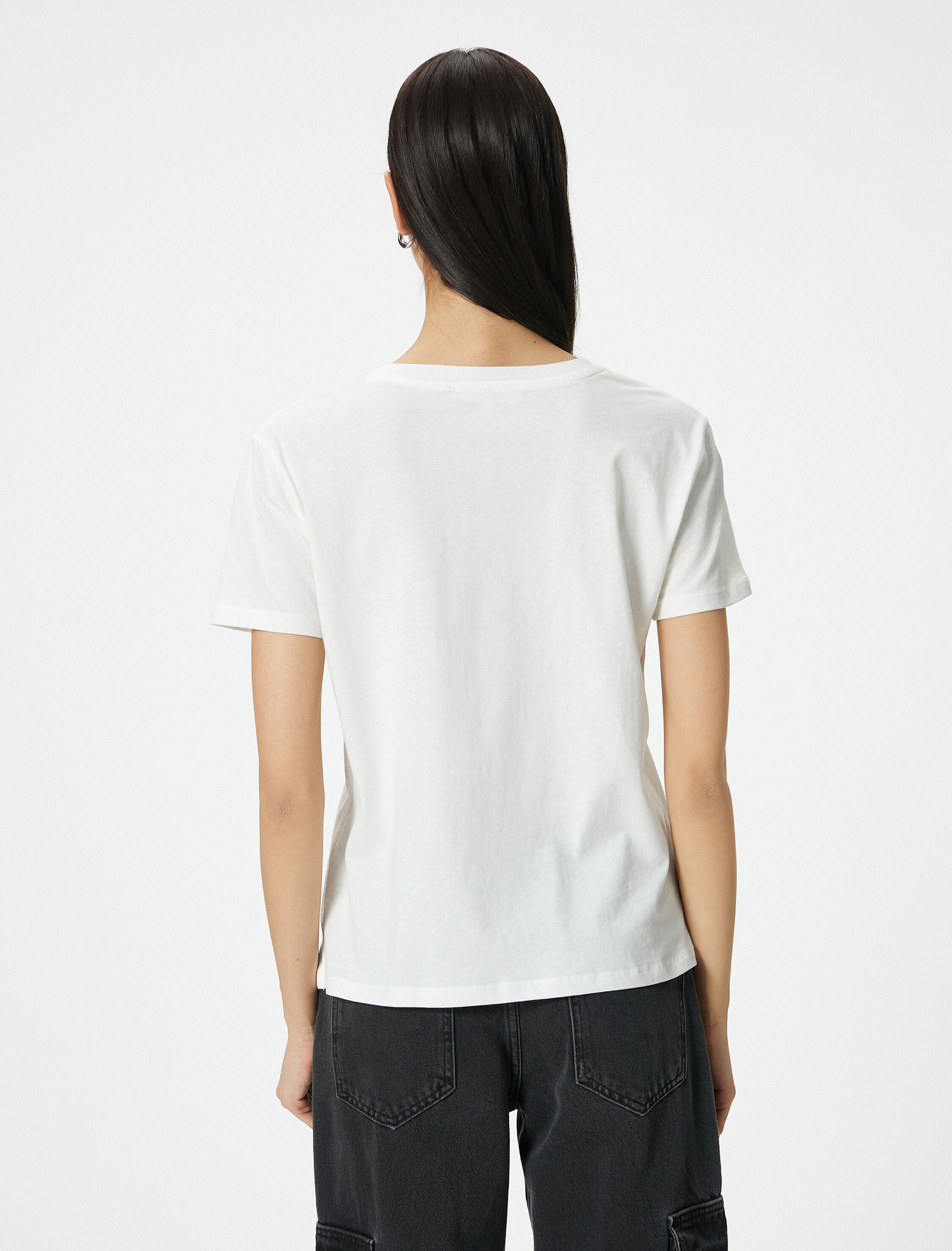   Baskılı Tişört Bisiklet Yaka Kısa Kollu Pamuklu