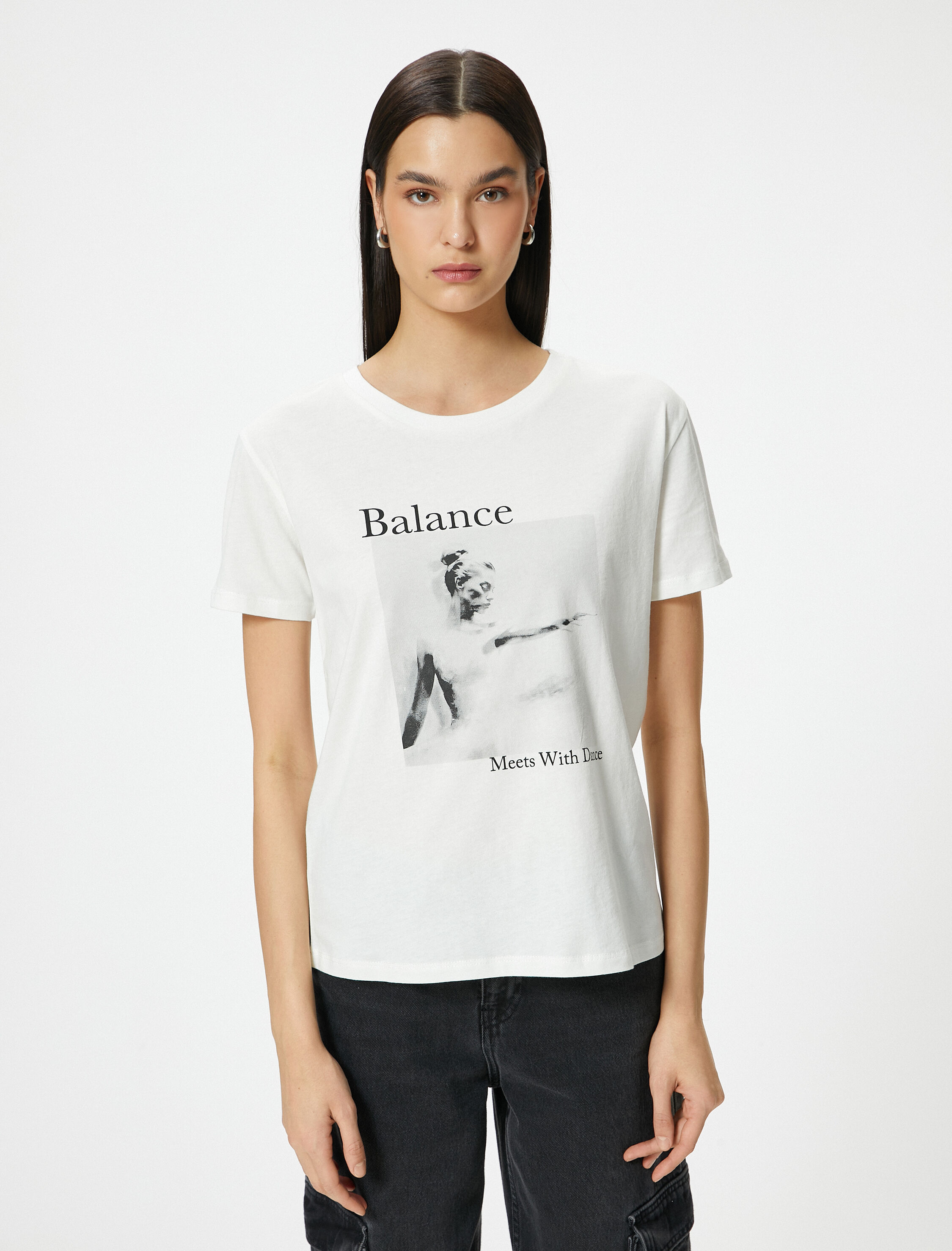   Baskılı Tişört Bisiklet Yaka Kısa Kollu Pamuklu