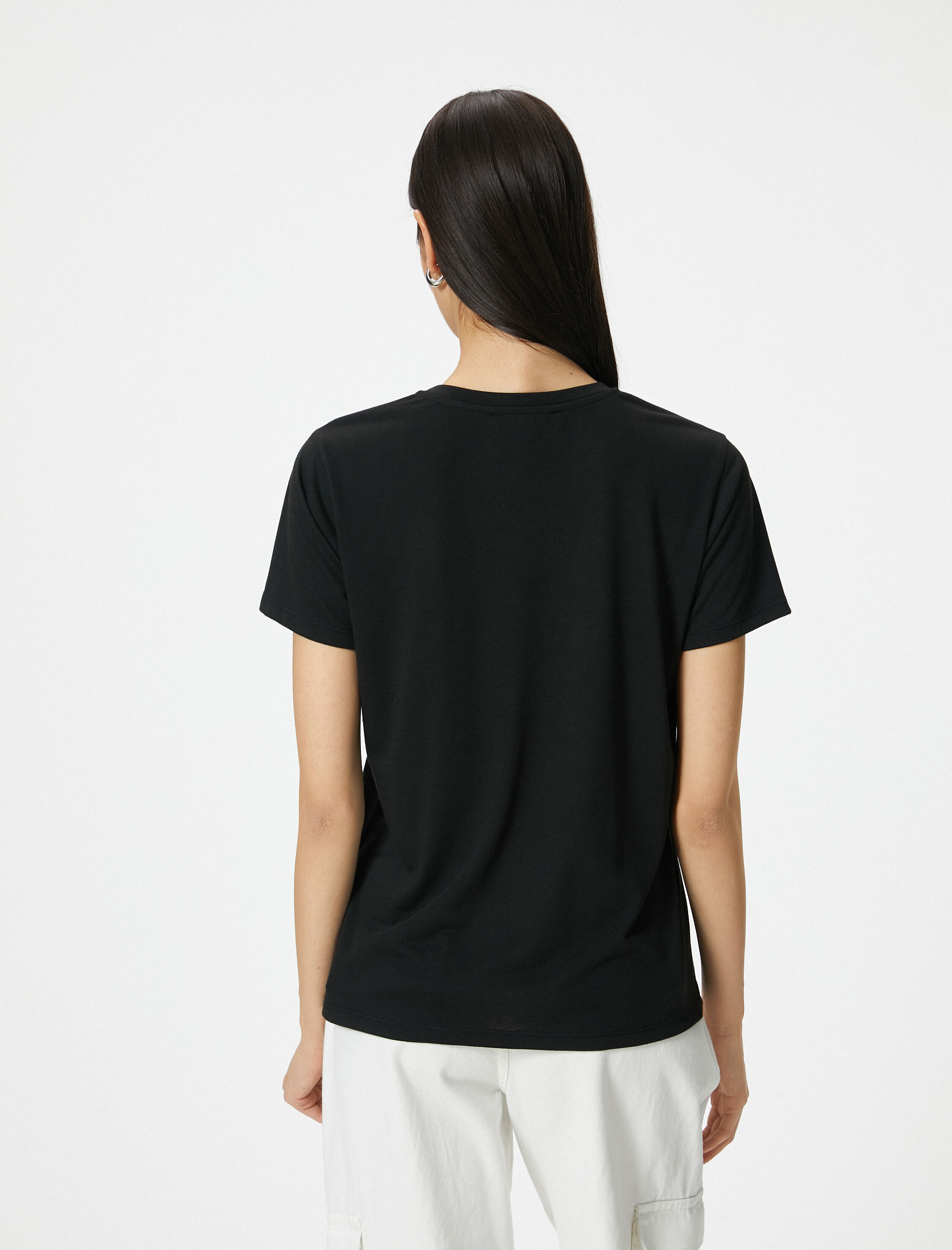   Baskılı Tişört Bisiklet Yaka Kısa Kollu Viskon Karışımlı